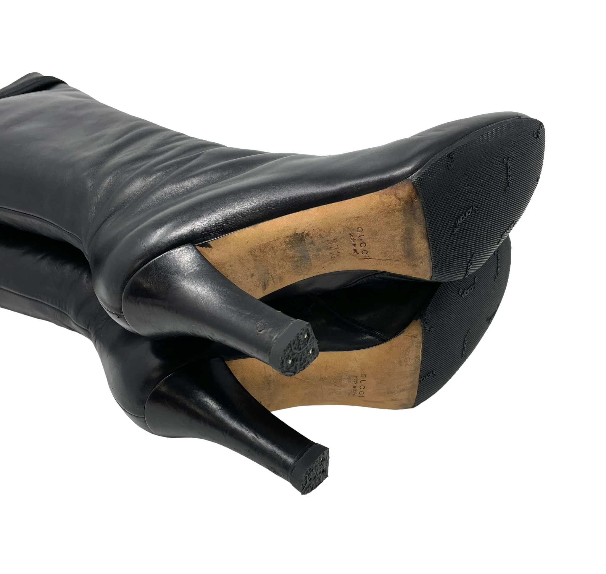 Gucci Black Logo Leather Boots - Image 3