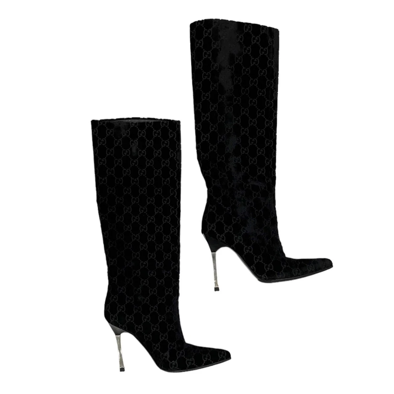 Gucci Black Logo Velvet Boots - Image 2