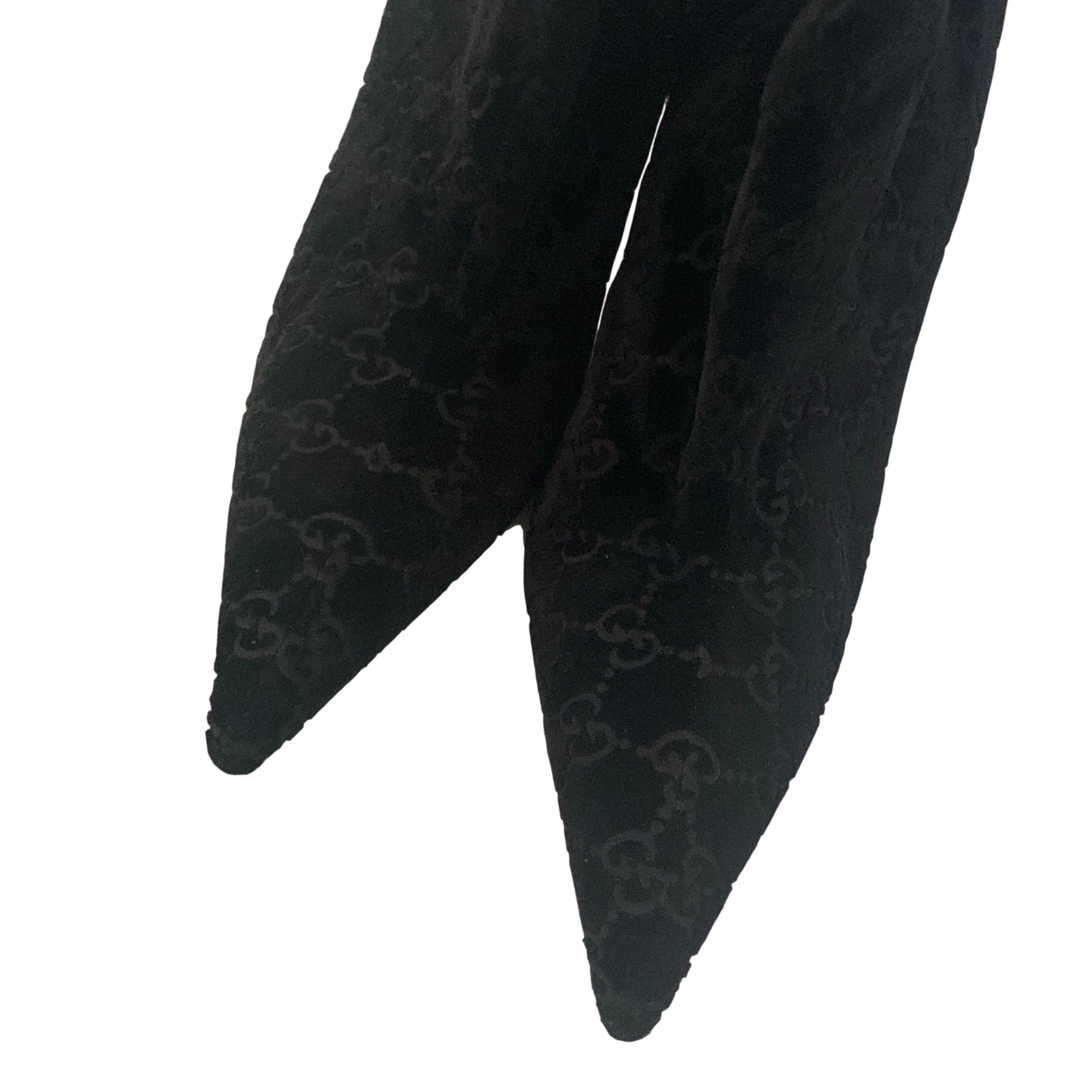 Gucci Black Logo Velvet Boots - Image 3