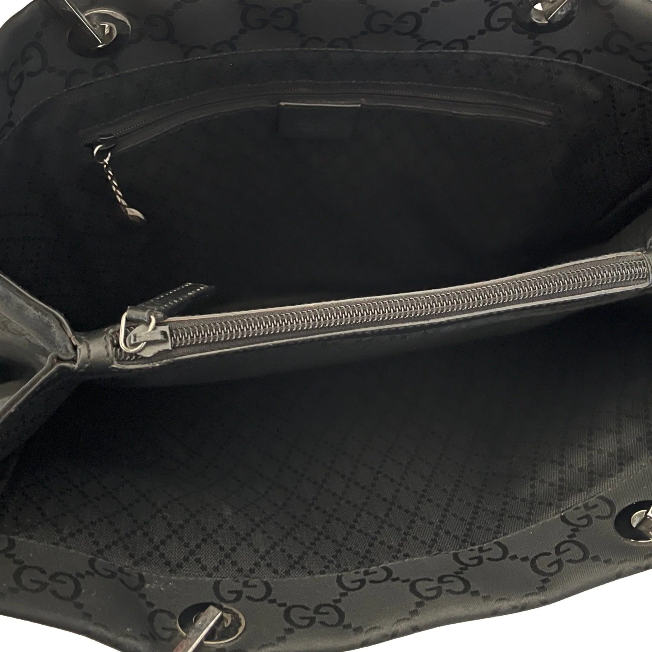 Gucci Black Monogram Bamboo Tote Bag - Image 3