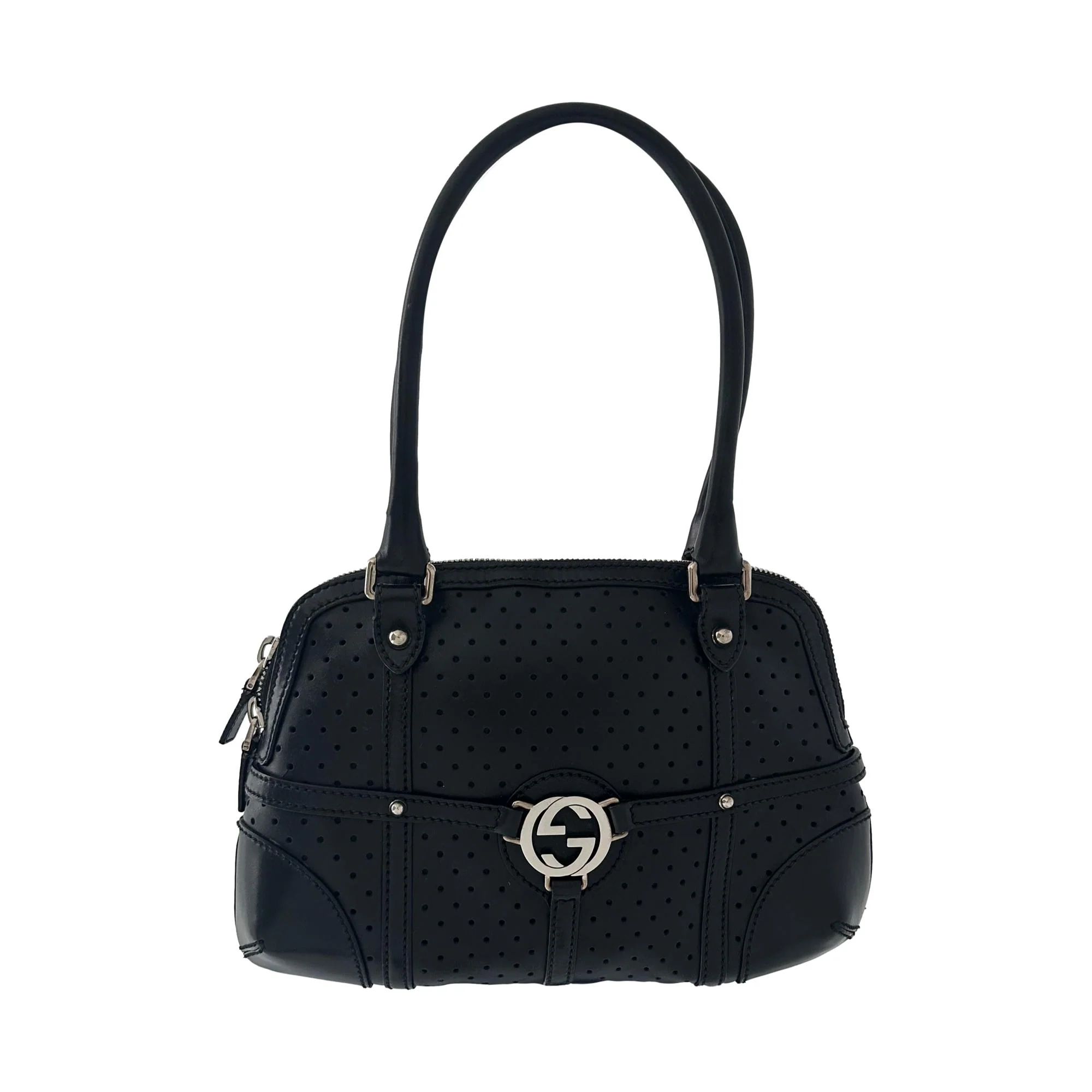Gucci Black Perforated Bondage Shoulder Bag