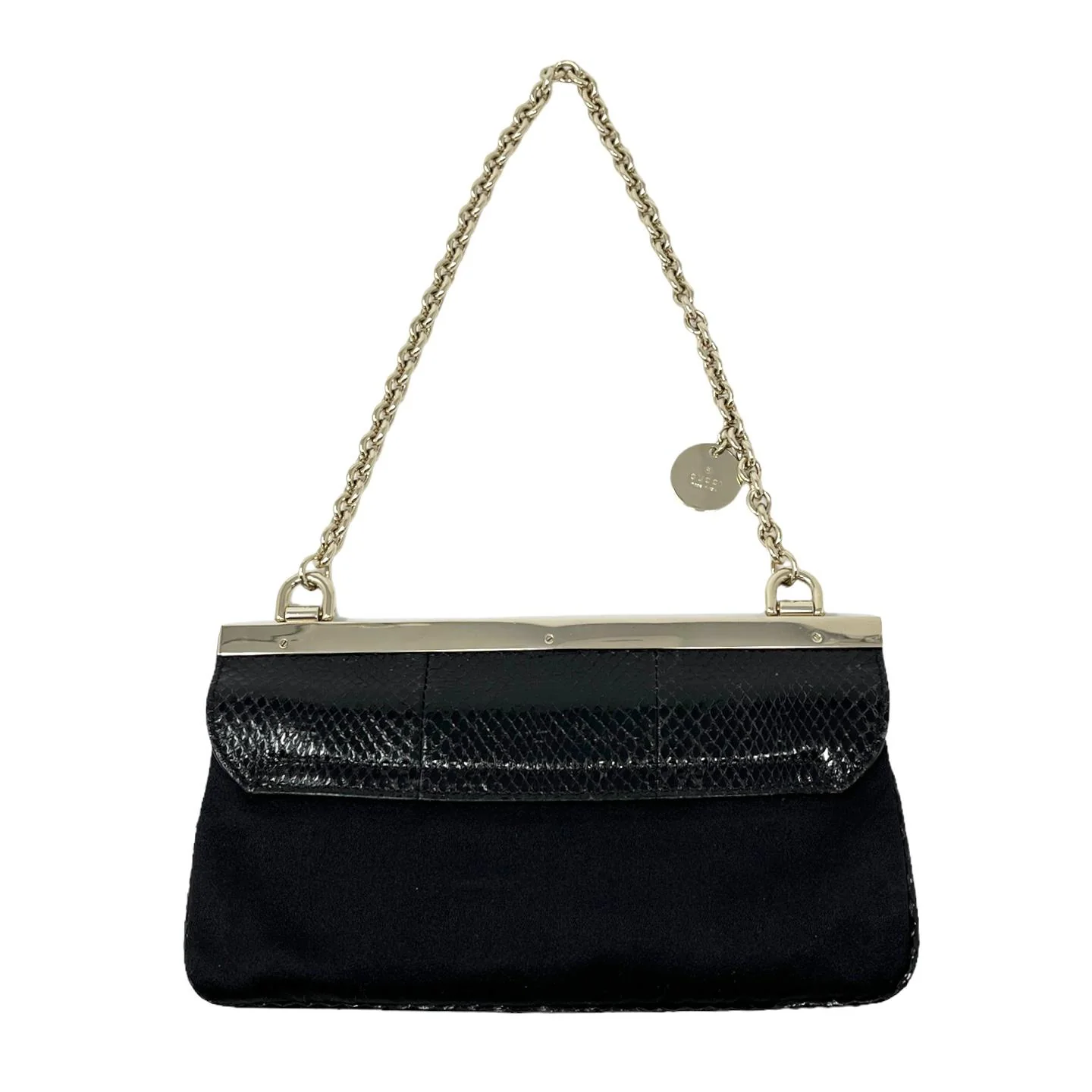 Gucci Black Snakeskin Rhinestone Logo Mini Shoulder Bag - Image 2
