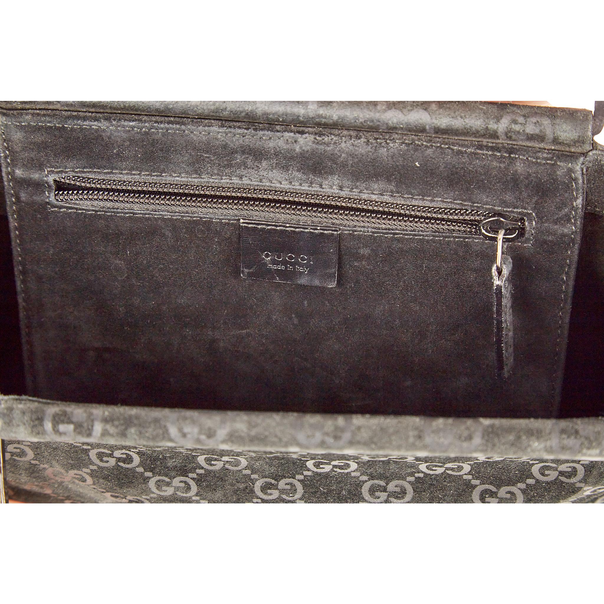 Gucci Black Suede Logo Top Handle Bag - Image 4