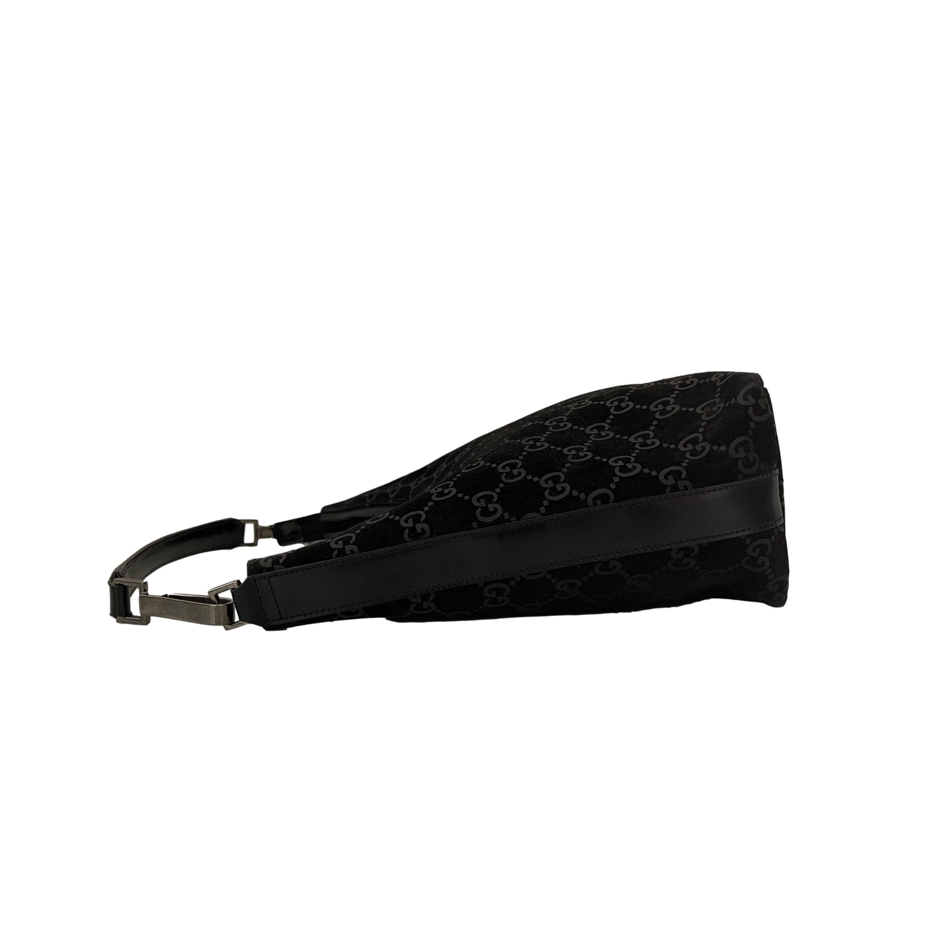 Gucci Black Suede Monogram Shoulder Bag - Image 4