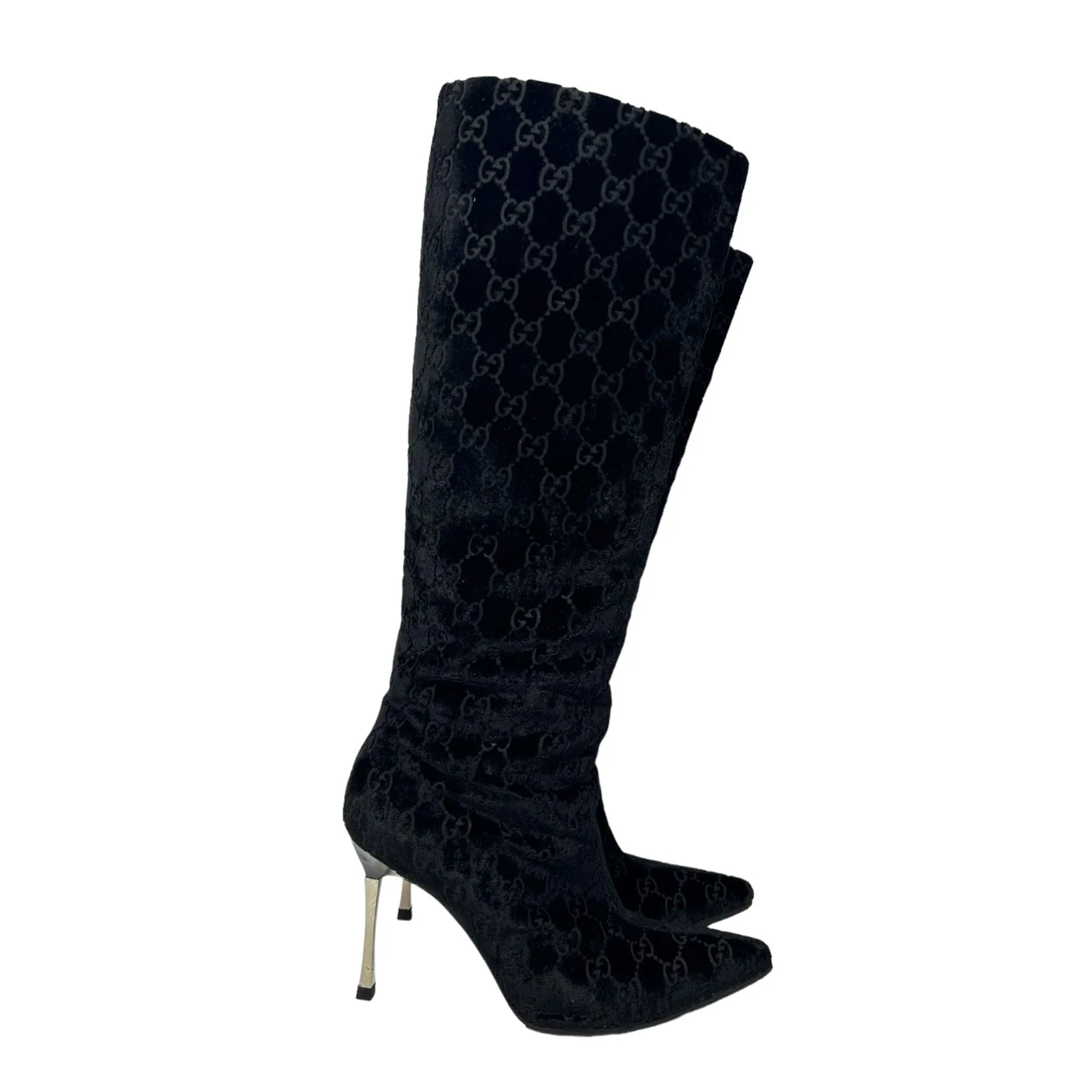 Gucci Black Velvet Knee Hight Boots