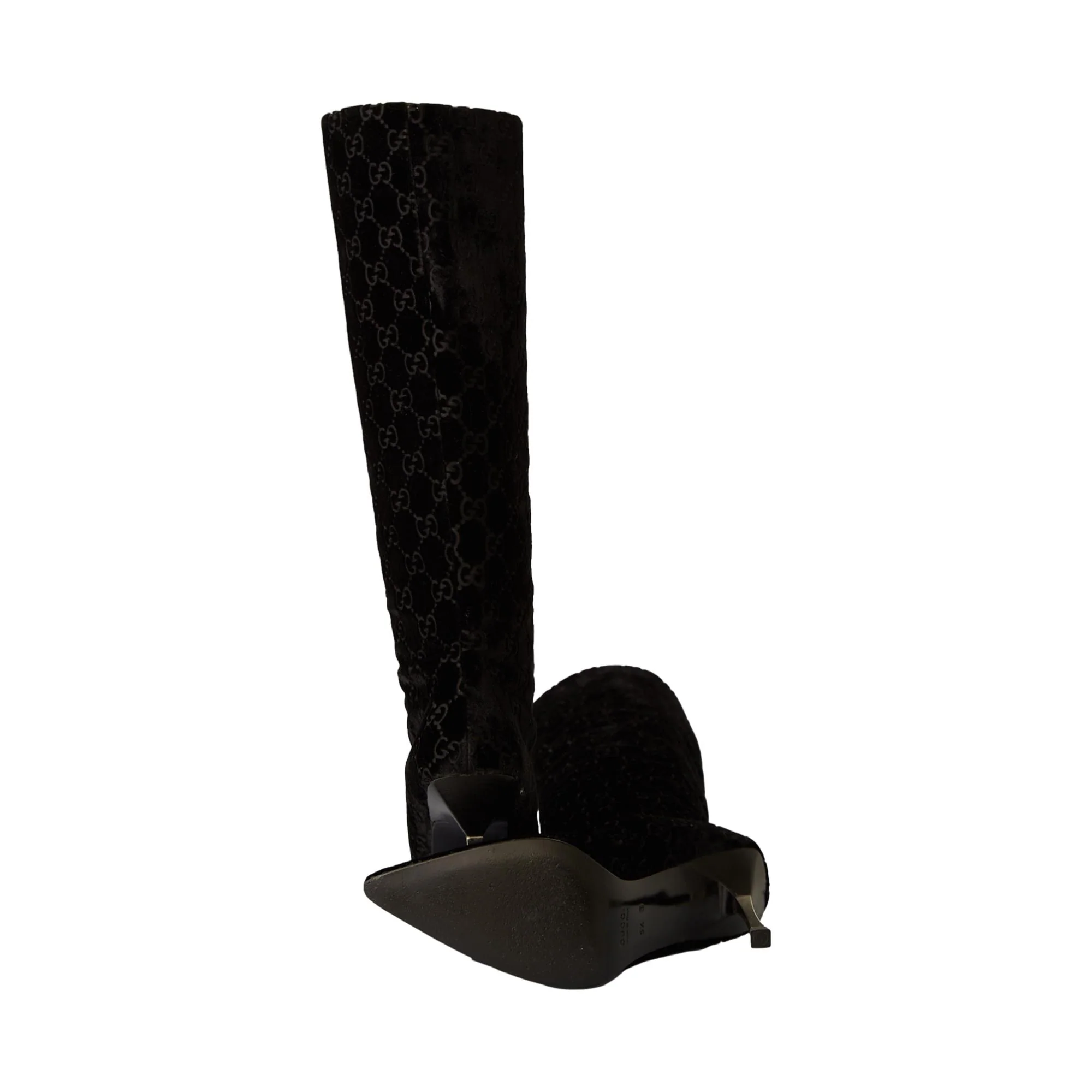 Gucci Black Velvet Logo Boots - Image 3