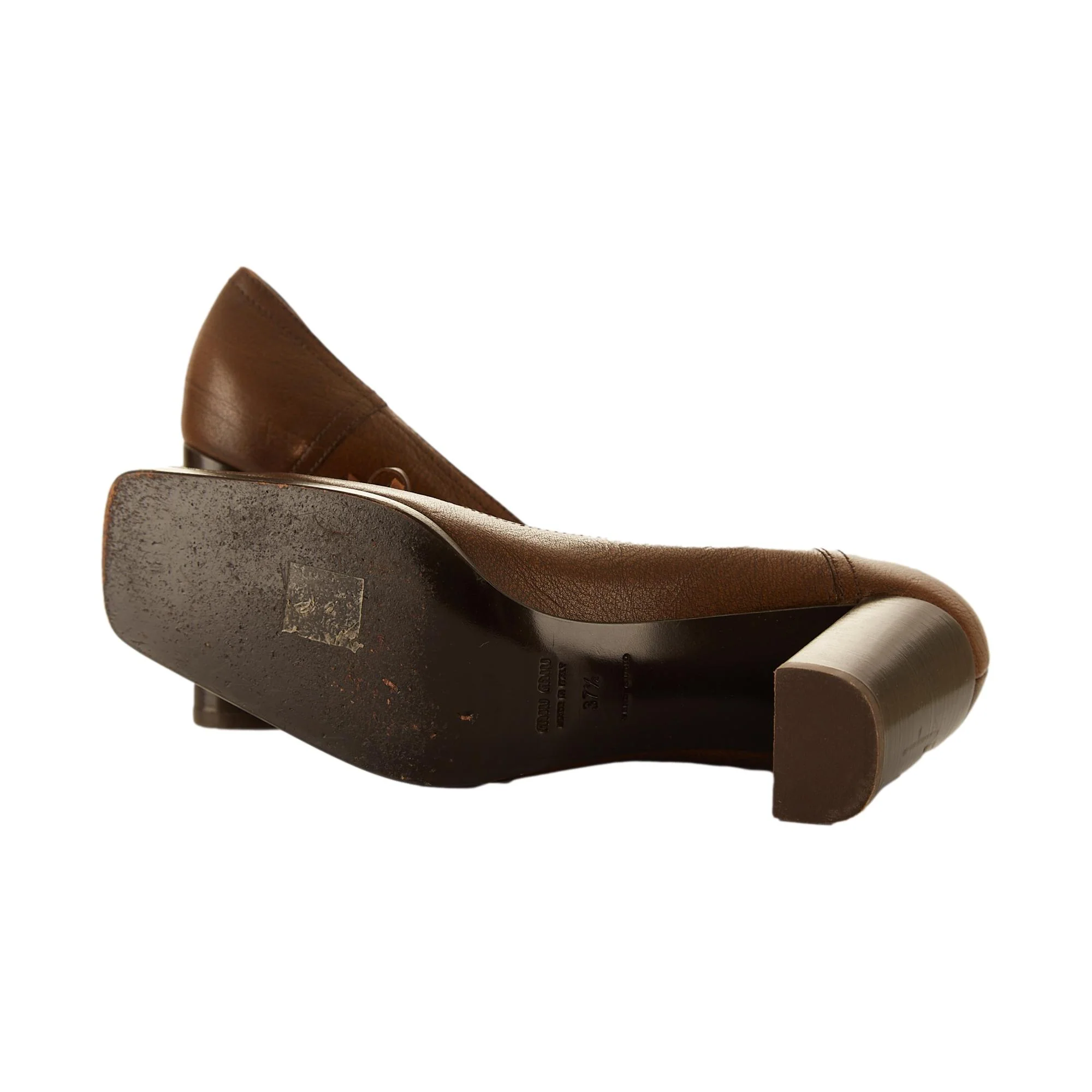 Miu Miu Brown Leather Tie Heels - Image 4