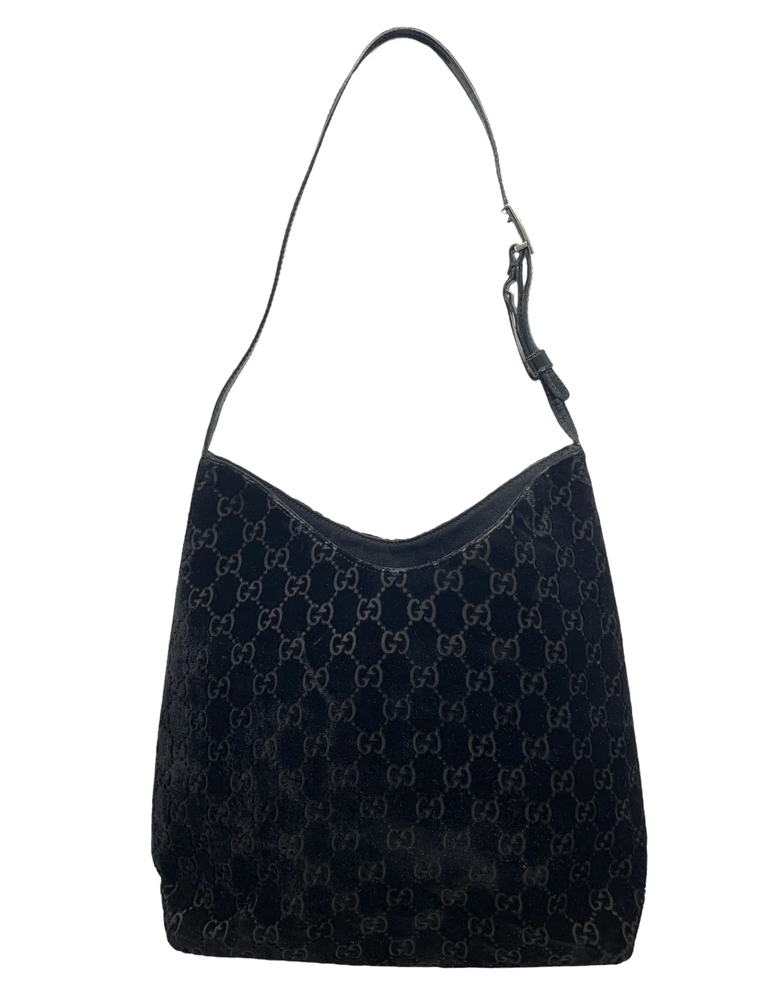 Gucci Black Velvet Logo Shoulder Bag - Image 2