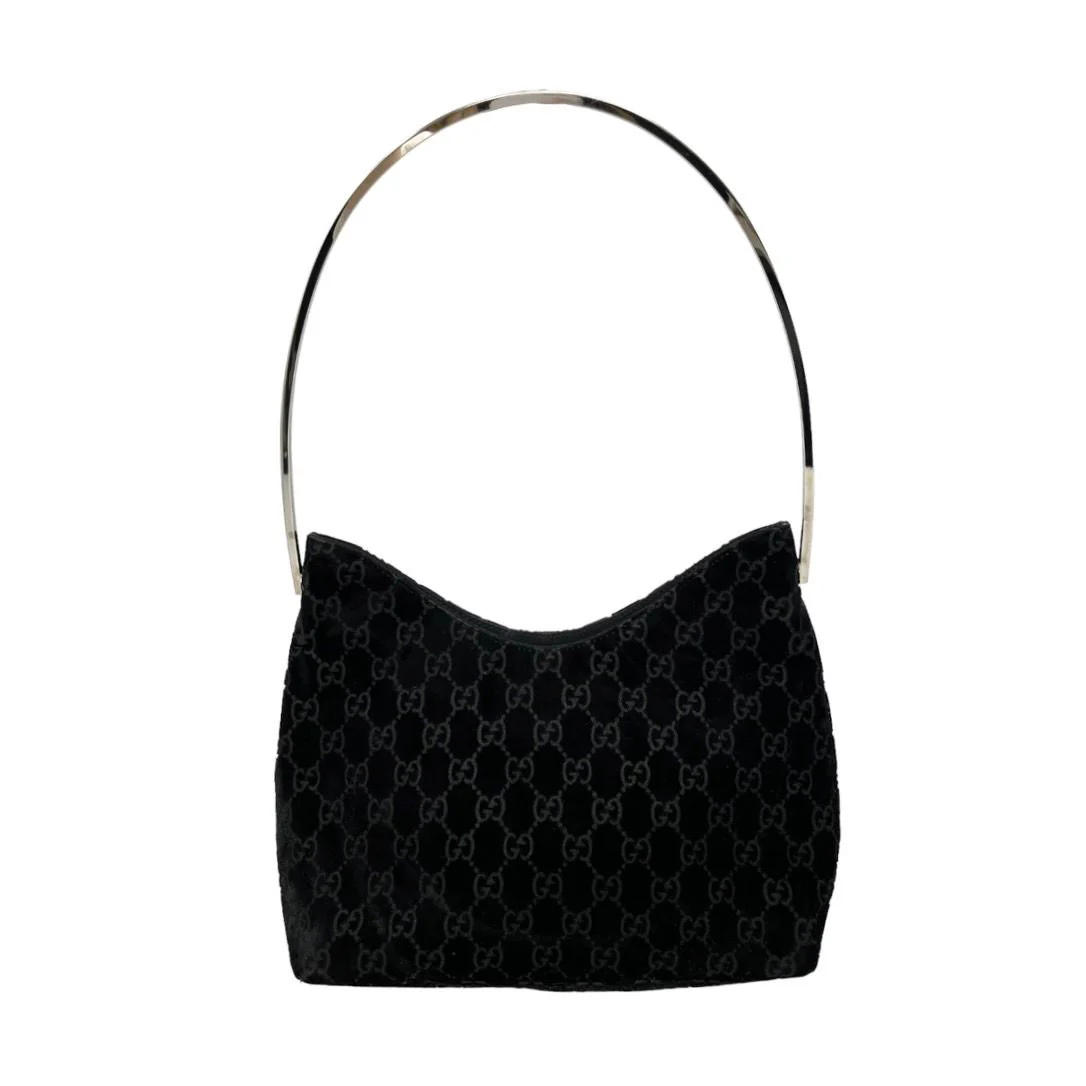 Gucci Black Velvet Logo Shoulder Bag - Image 2