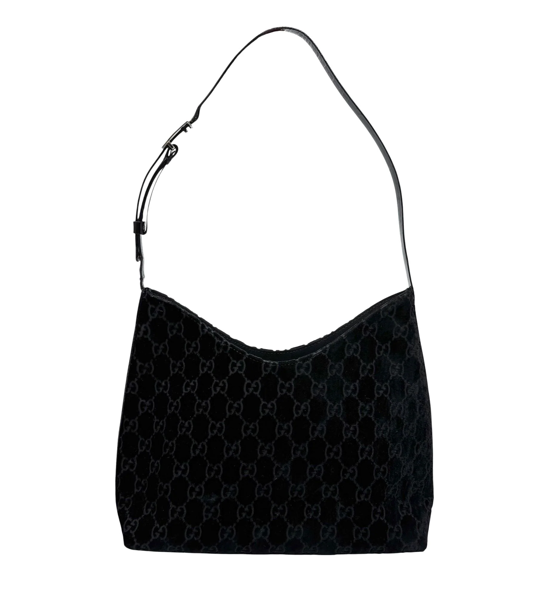 Gucci Black Velvet Logo Shoulder Bag