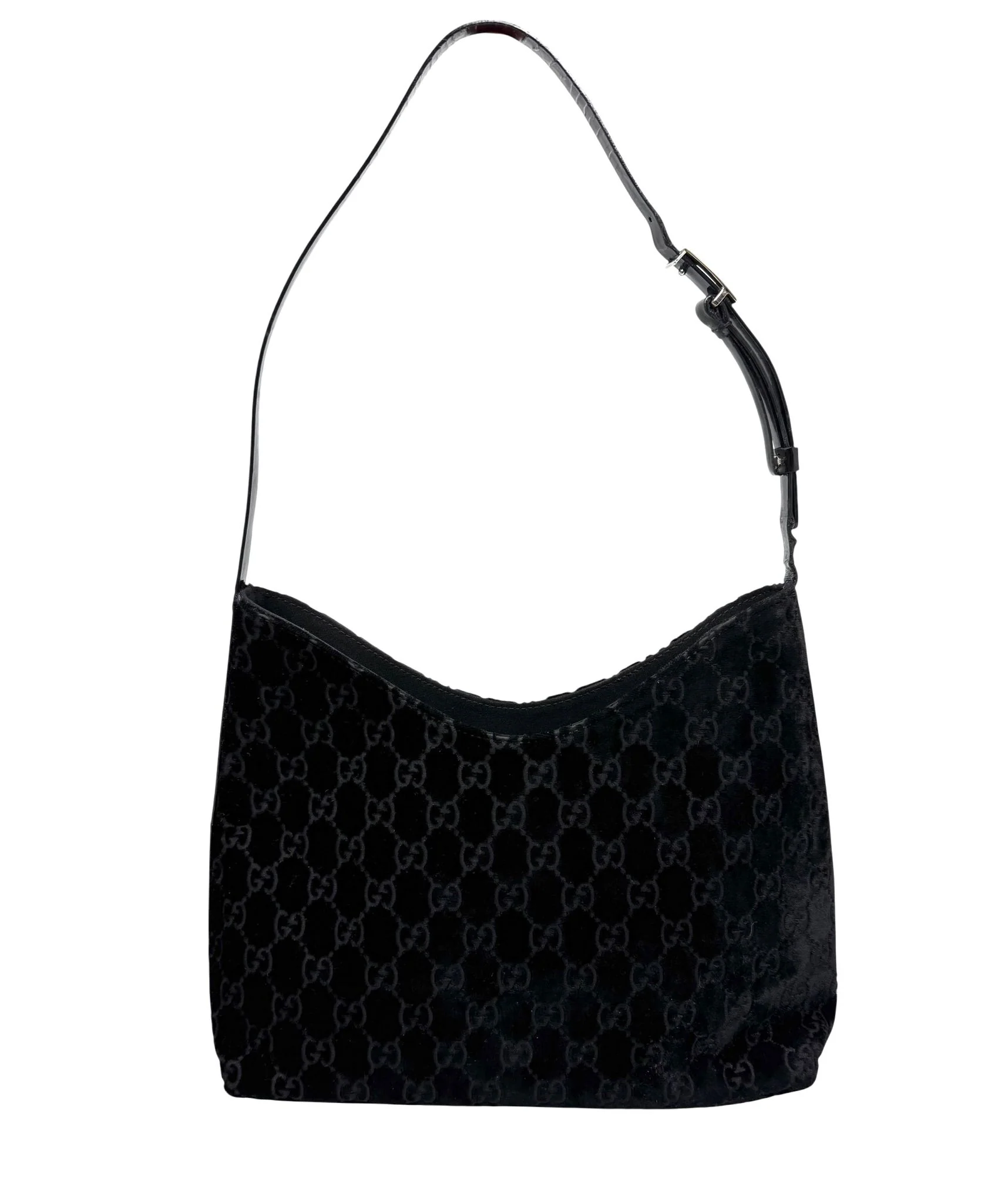 Gucci Black Velvet Logo Shoulder Bag - Image 2