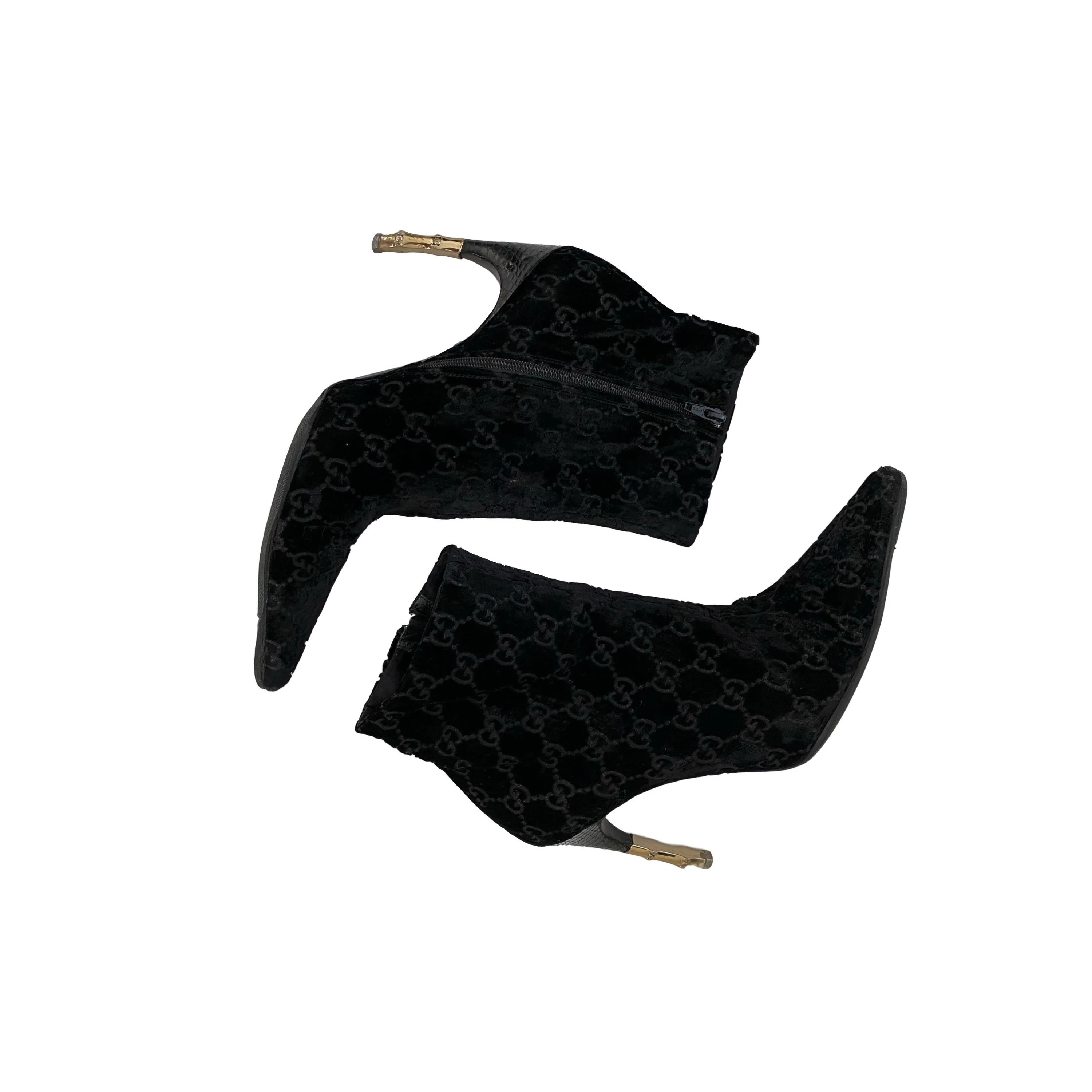 Gucci Black Velvet Monogram Boots