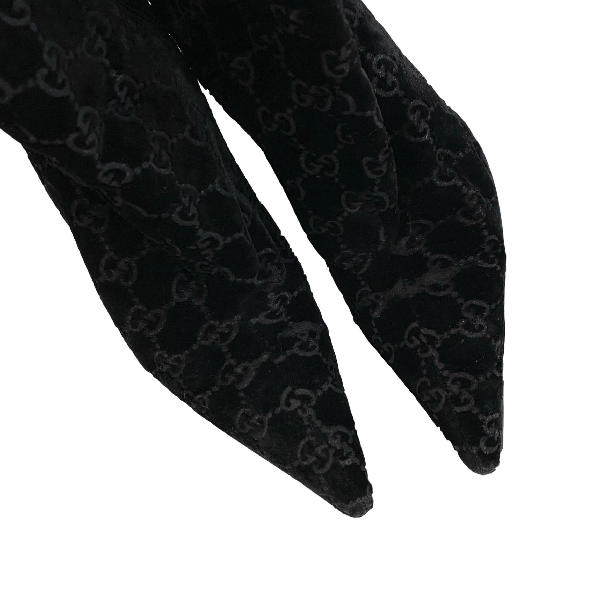Gucci Black Velvet Monogram Boots - Image 2