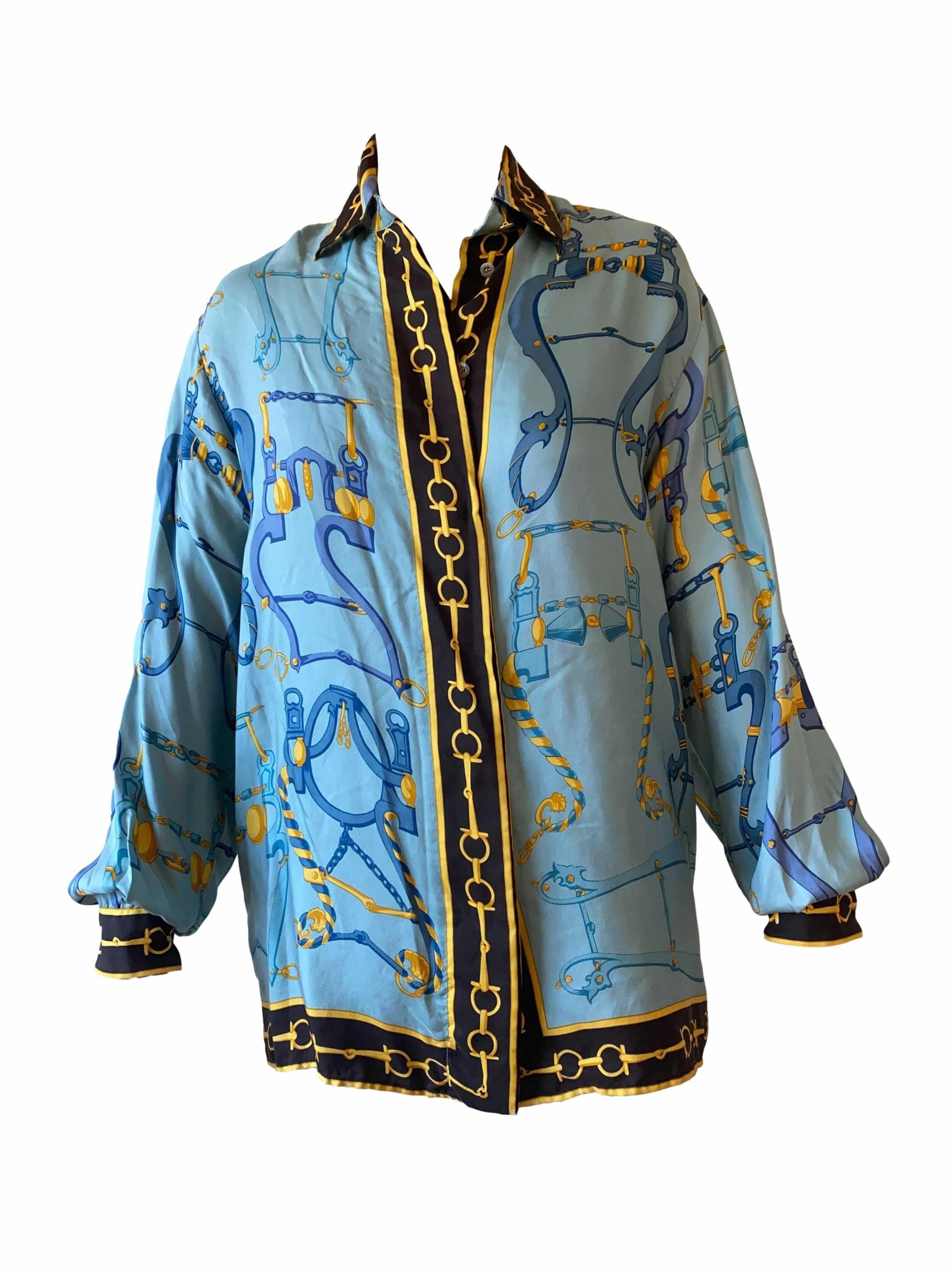 Gucci Blue Silk Horsebit Button Down