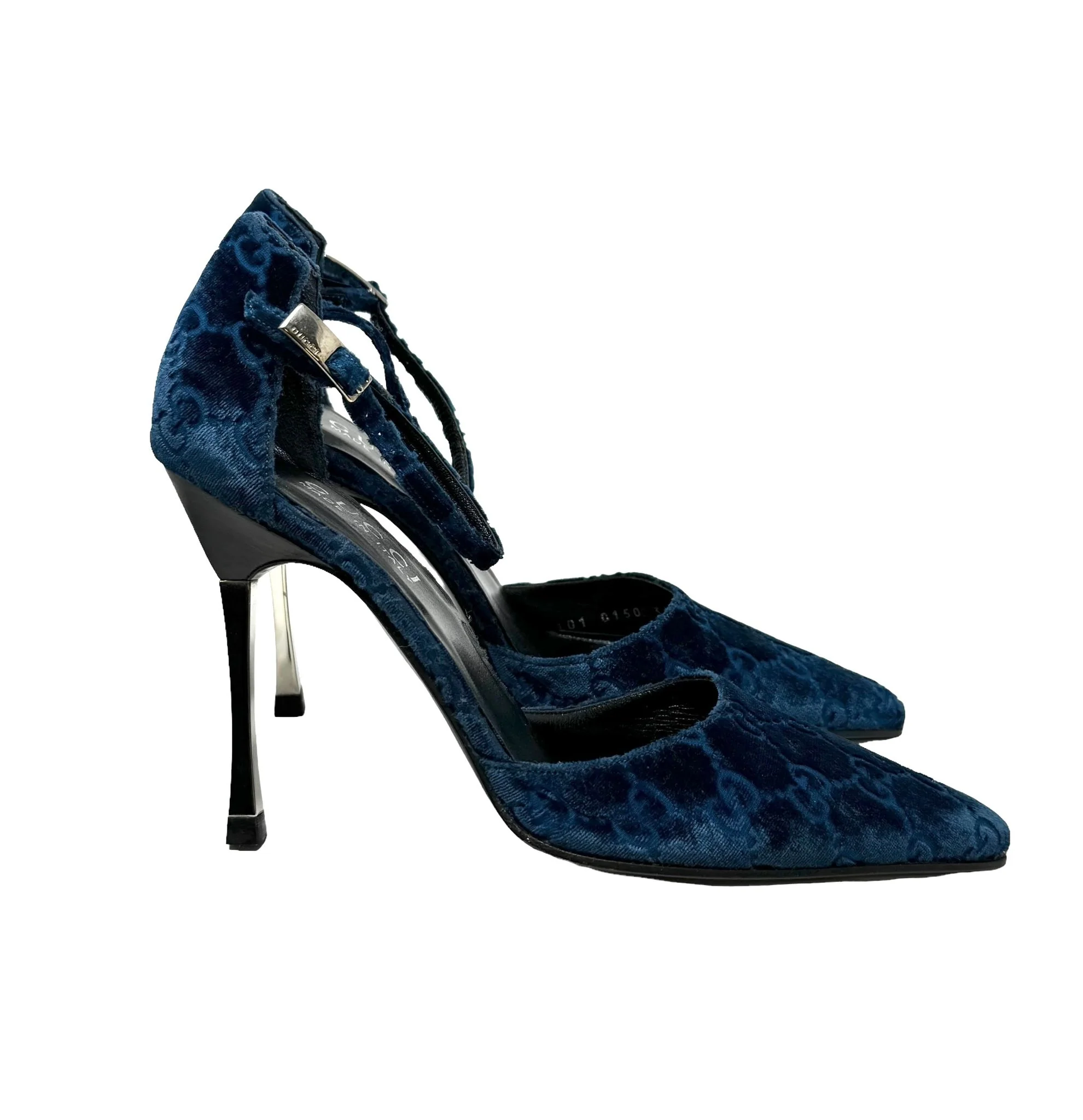 Gucci Blue Velvet Logo Heels