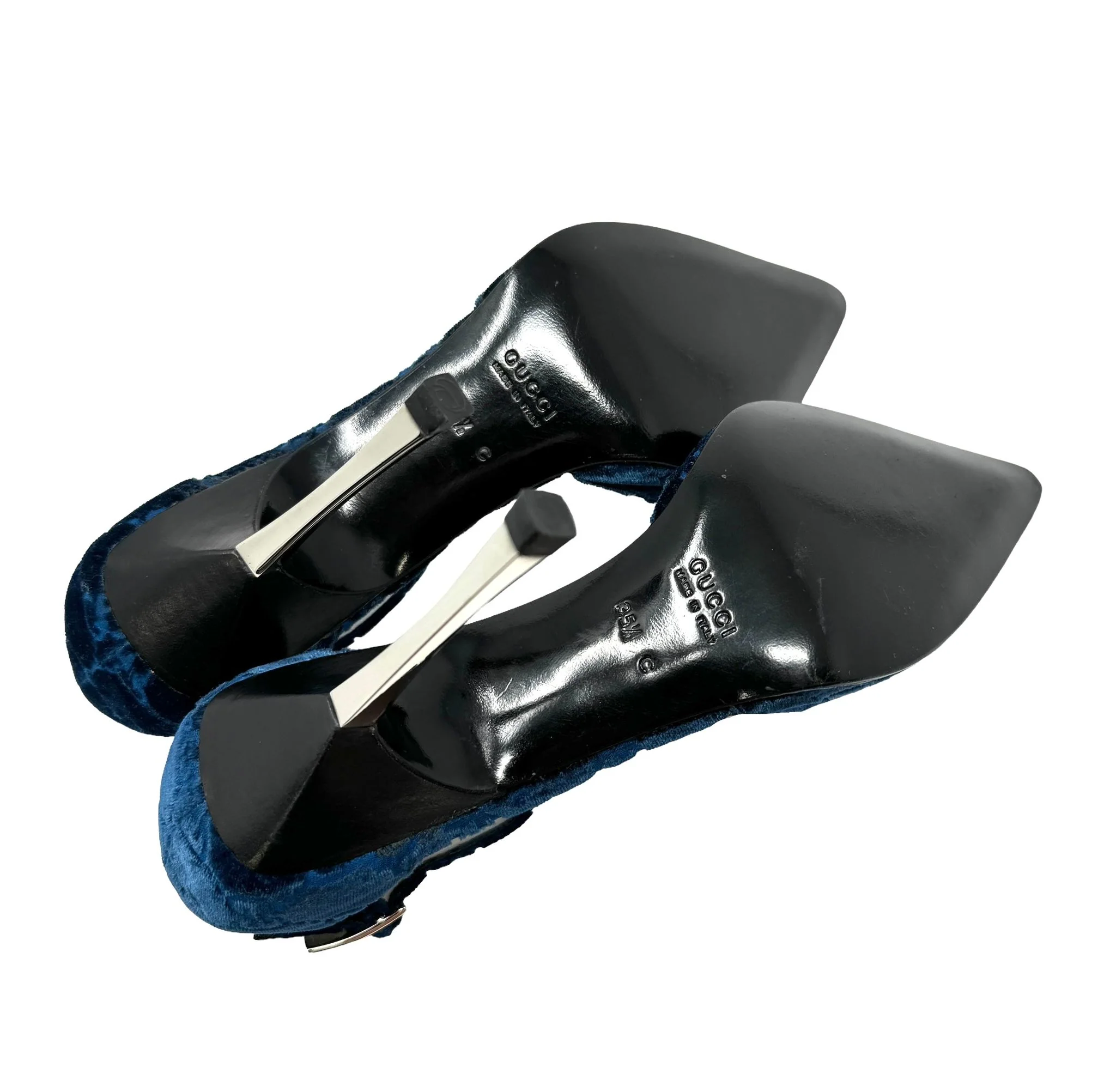 Gucci Blue Velvet Logo Heels - Image 3