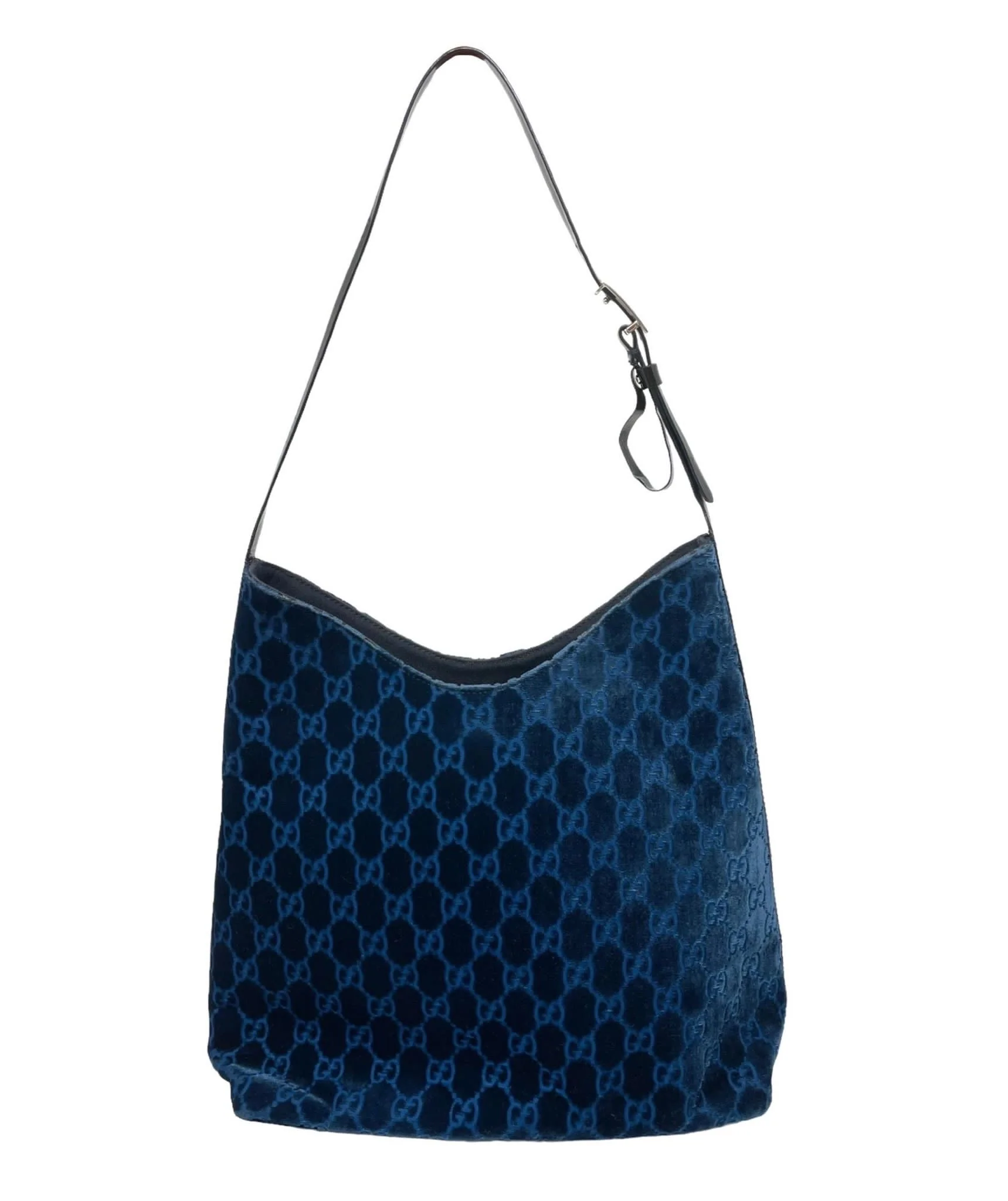 Gucci Blue Velvet Logo Shoulder Bag - Image 2