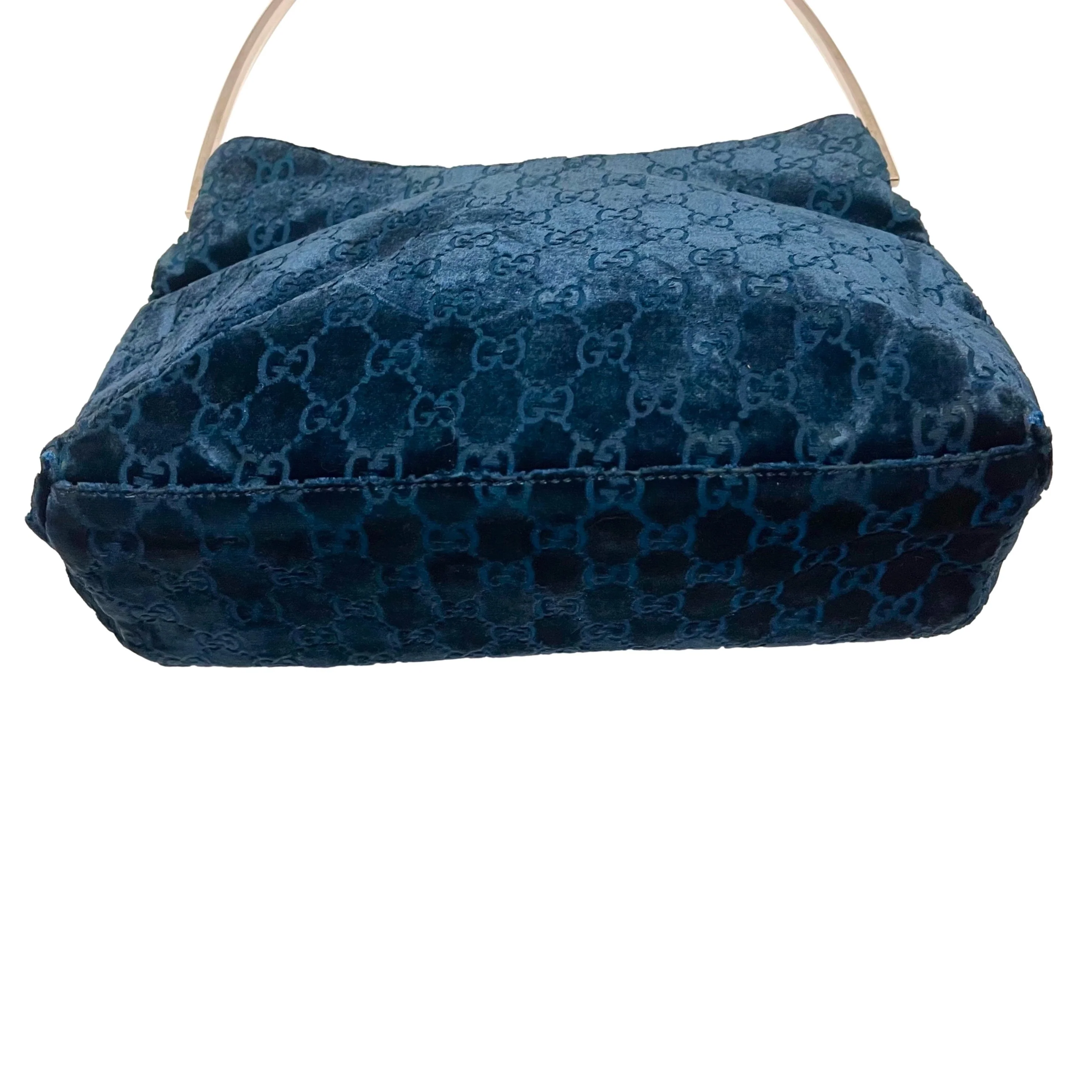 Gucci Blue Velvet Ring Handle Bag - Image 2