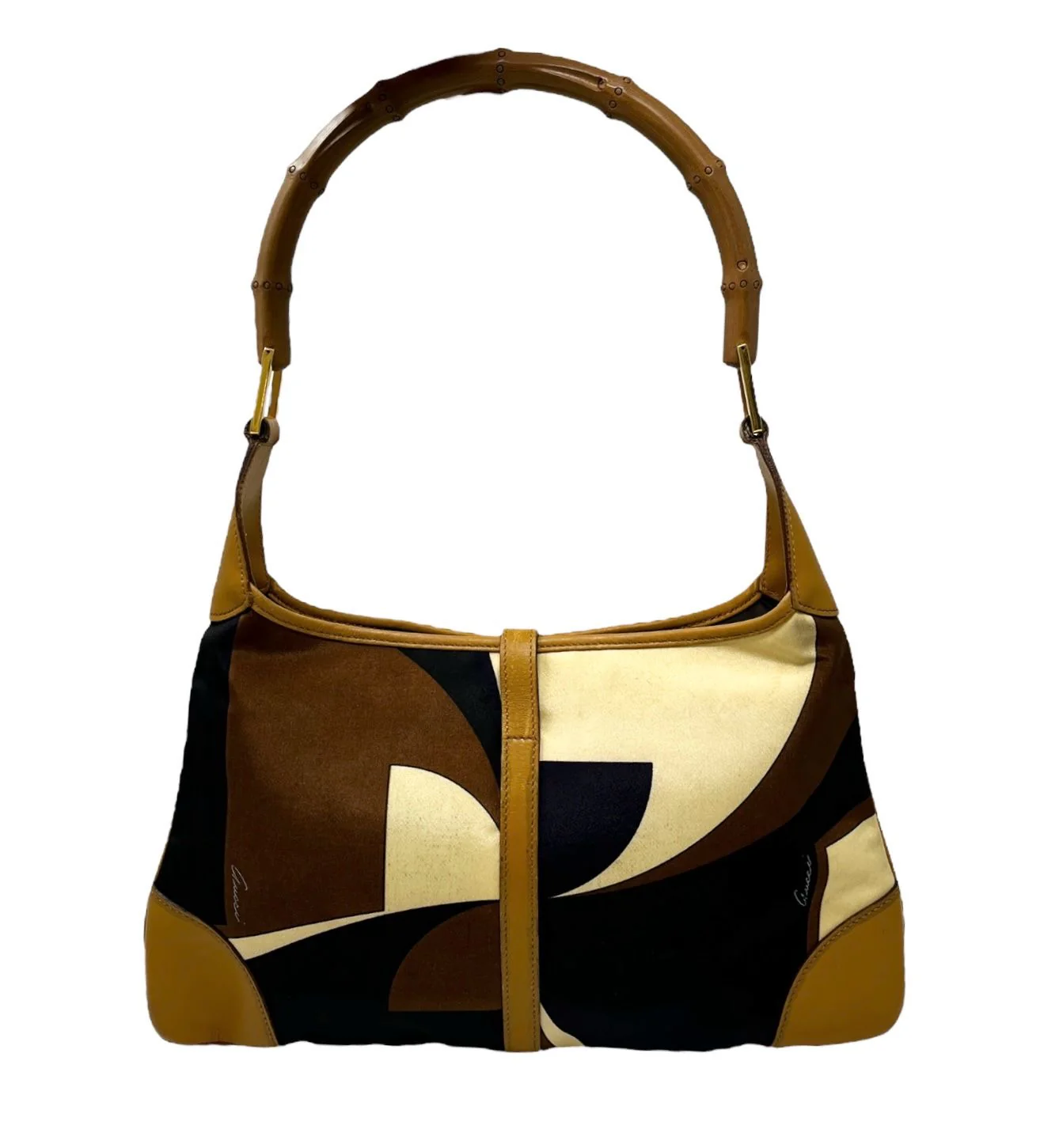 Gucci Brown Geometric Bamboo Bag - Image 2