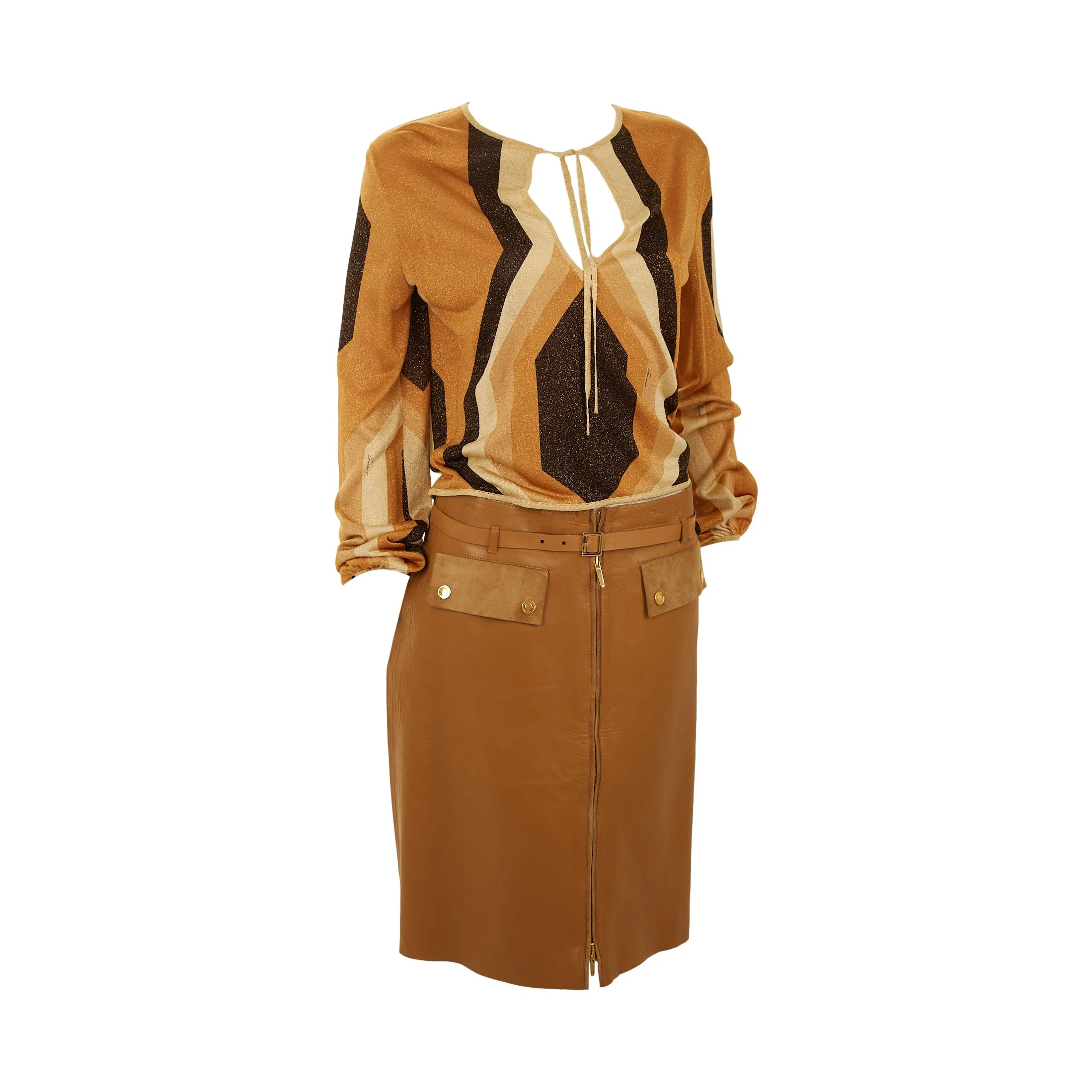 Gucci Brown Geometric Skirt Set