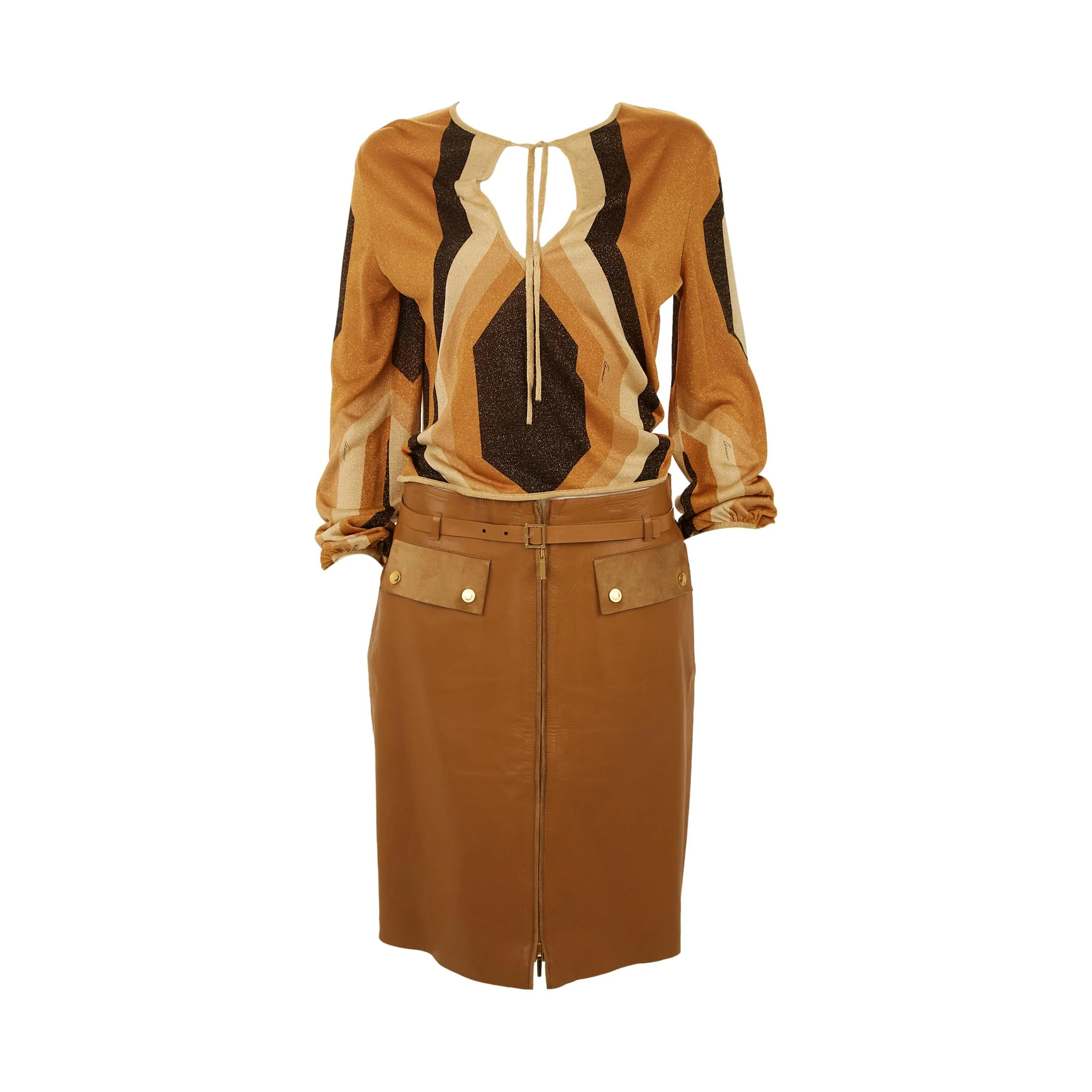 Gucci Brown Geometric Skirt Set - Image 2