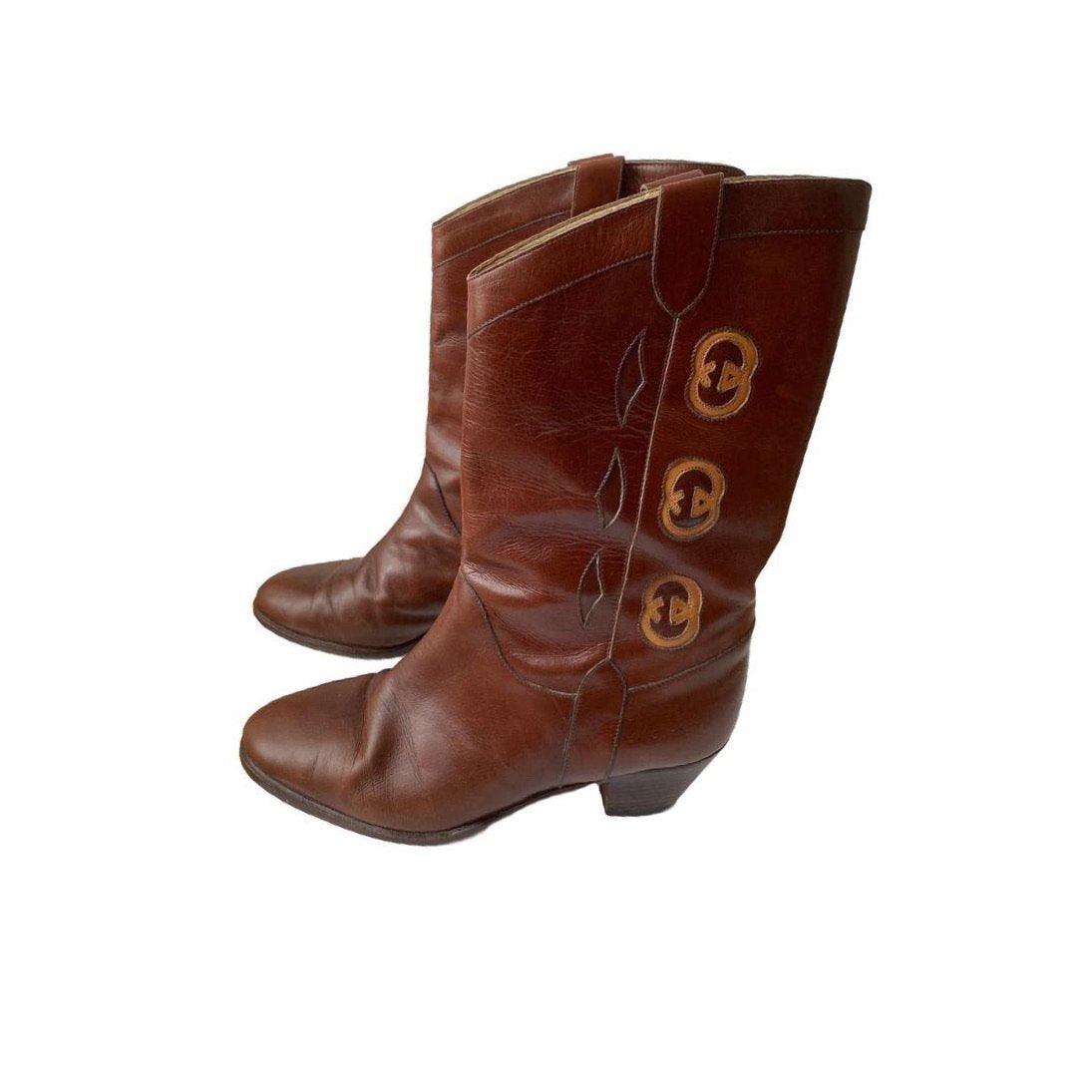 Gucci Brown Leather Cowboy Boots - Image 2