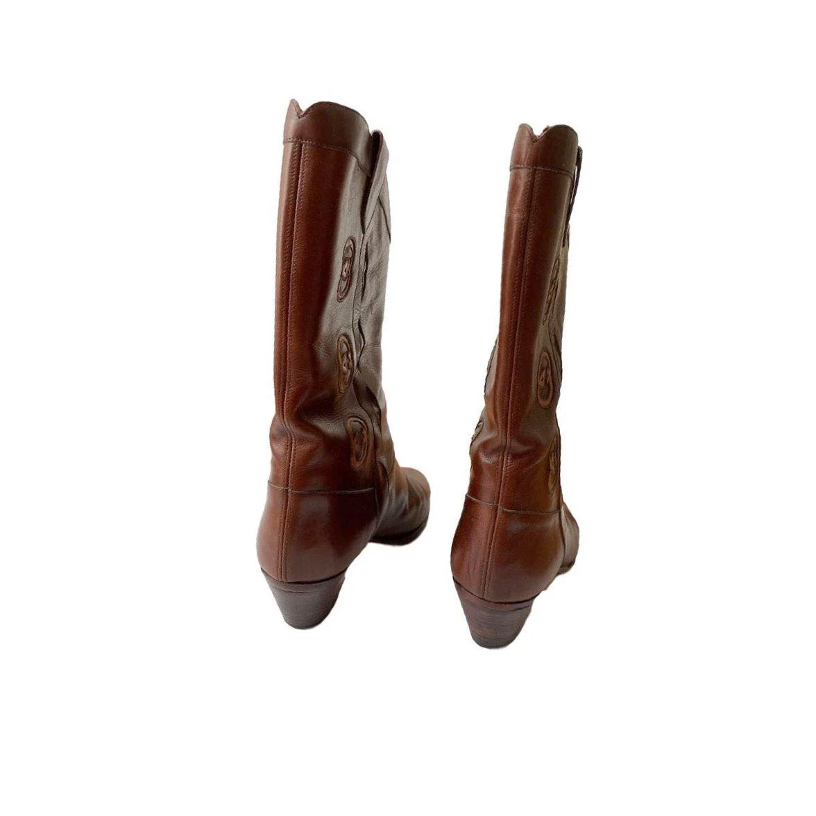 Gucci Brown Leather Cowboy Boots - Image 3