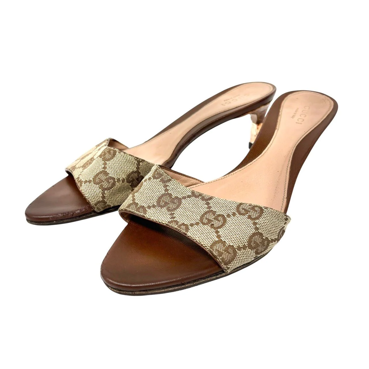 Gucci Brown Logo Bamboo Heels - Image 3