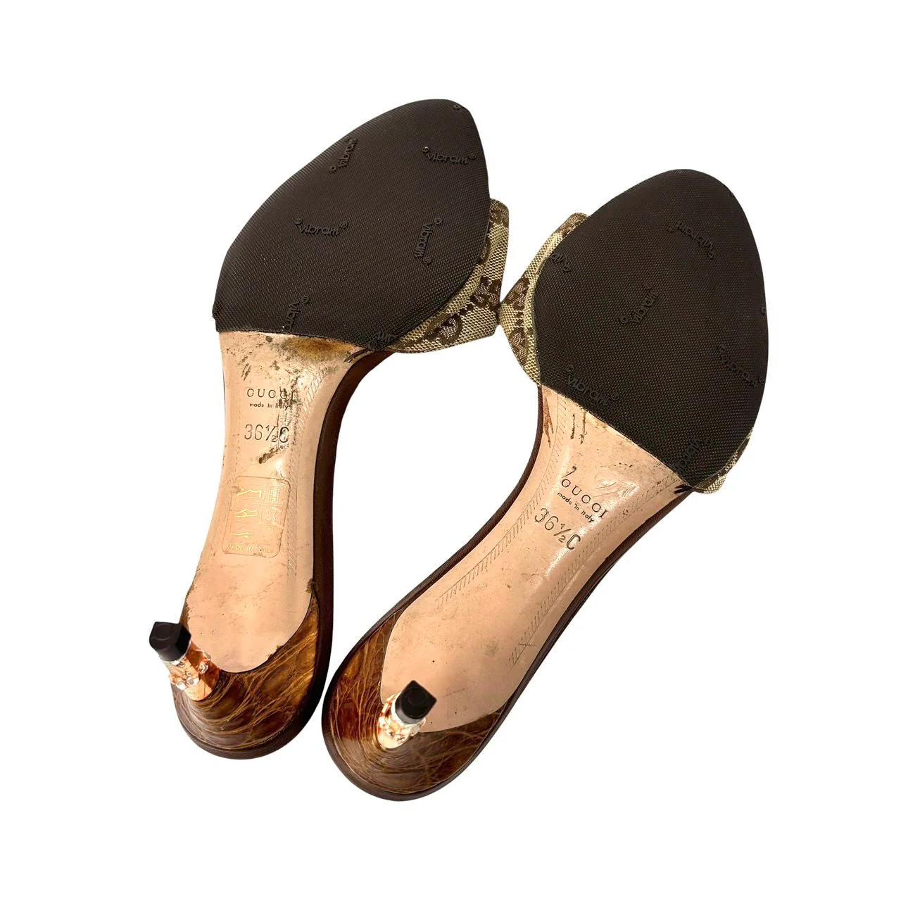 Gucci Brown Logo Bamboo Heels - Image 4