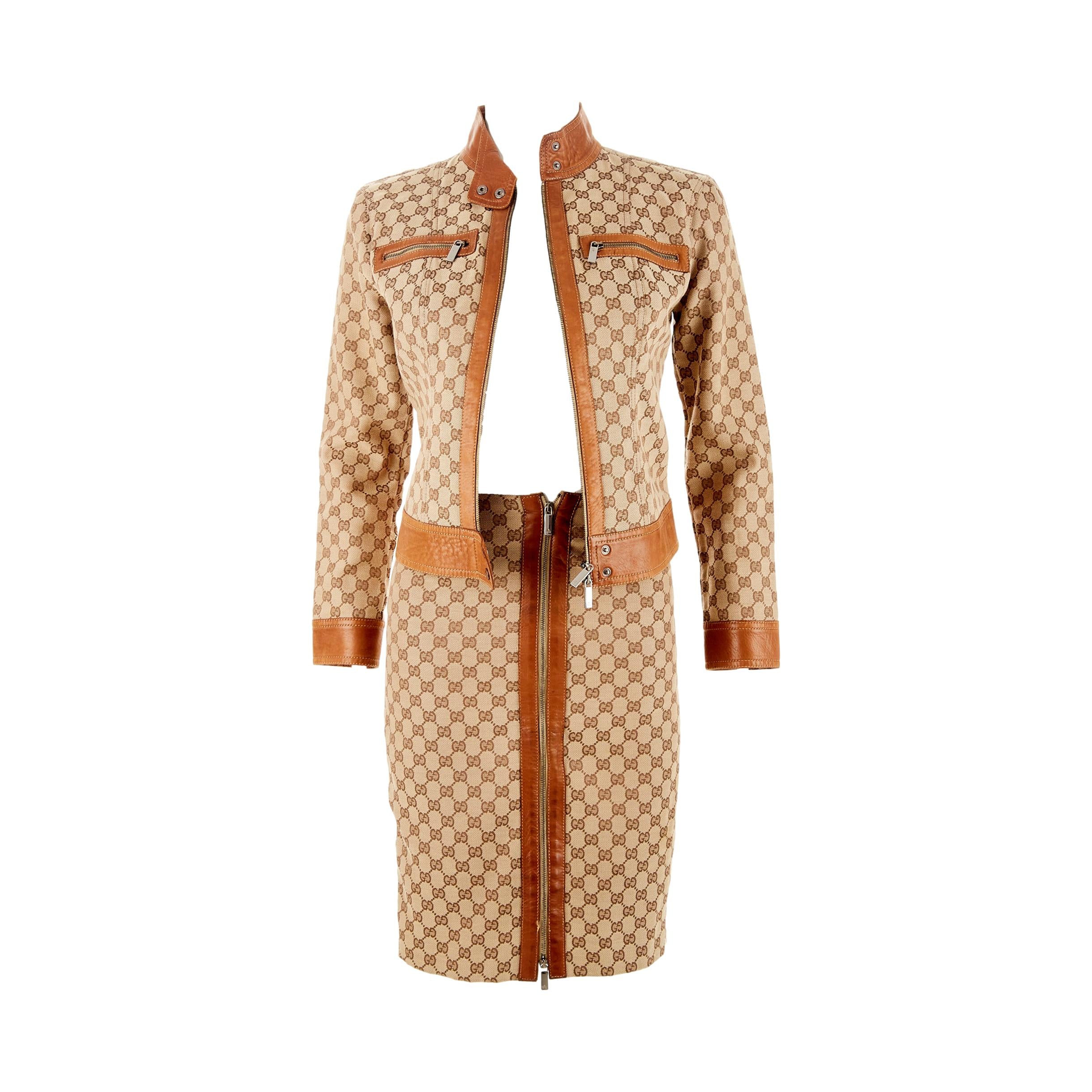 Gucci Brown Logo Zipper Skirt Set
