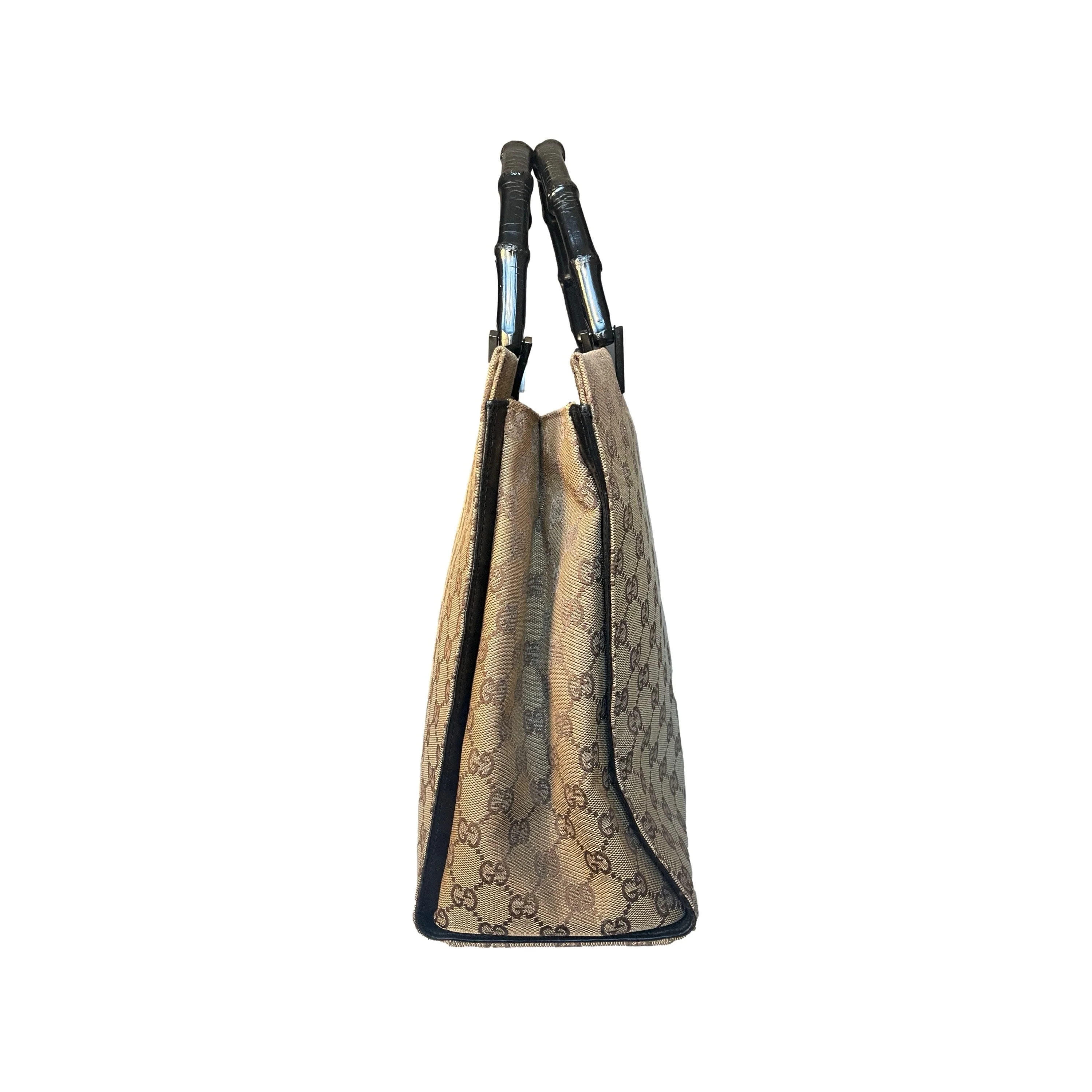Gucci Brown Monogram Bamboo Tote Bag - Image 2
