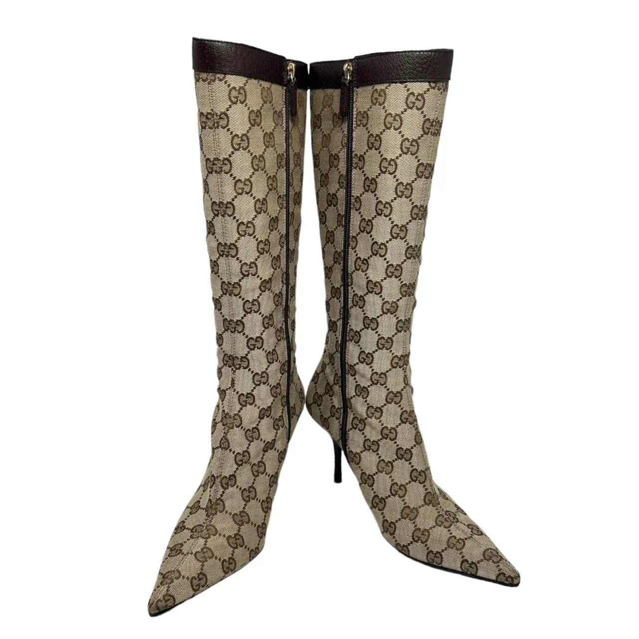 Gucci Brown Monogram Tall Boots - Image 2