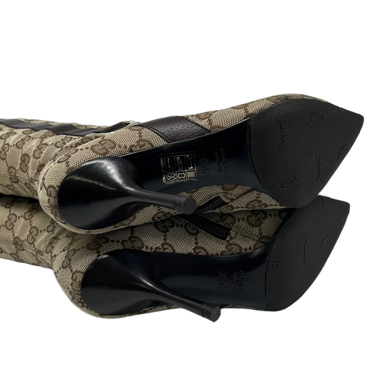 Gucci Brown Monogram Tall Boots - Image 3