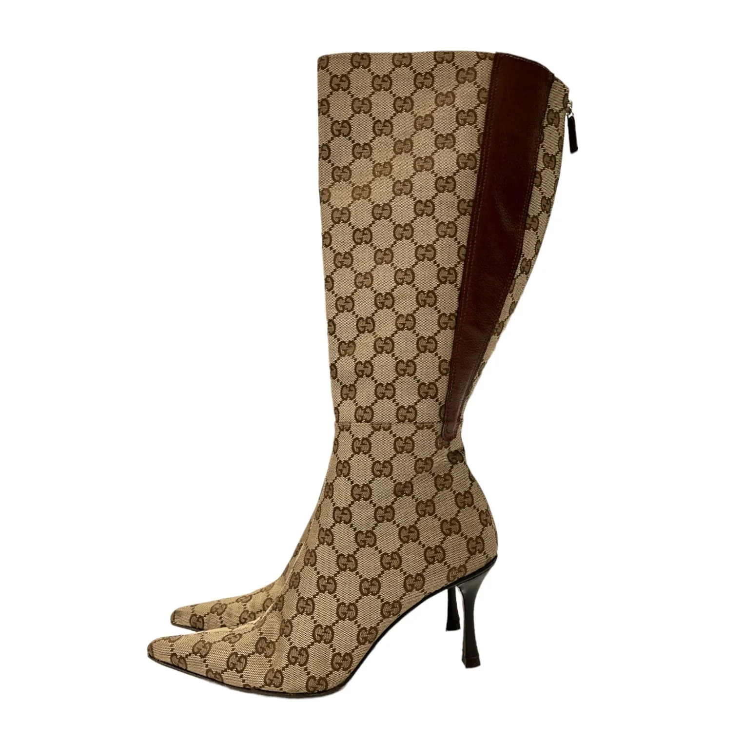Gucci Brown Monogram Tall Boots - Image 2