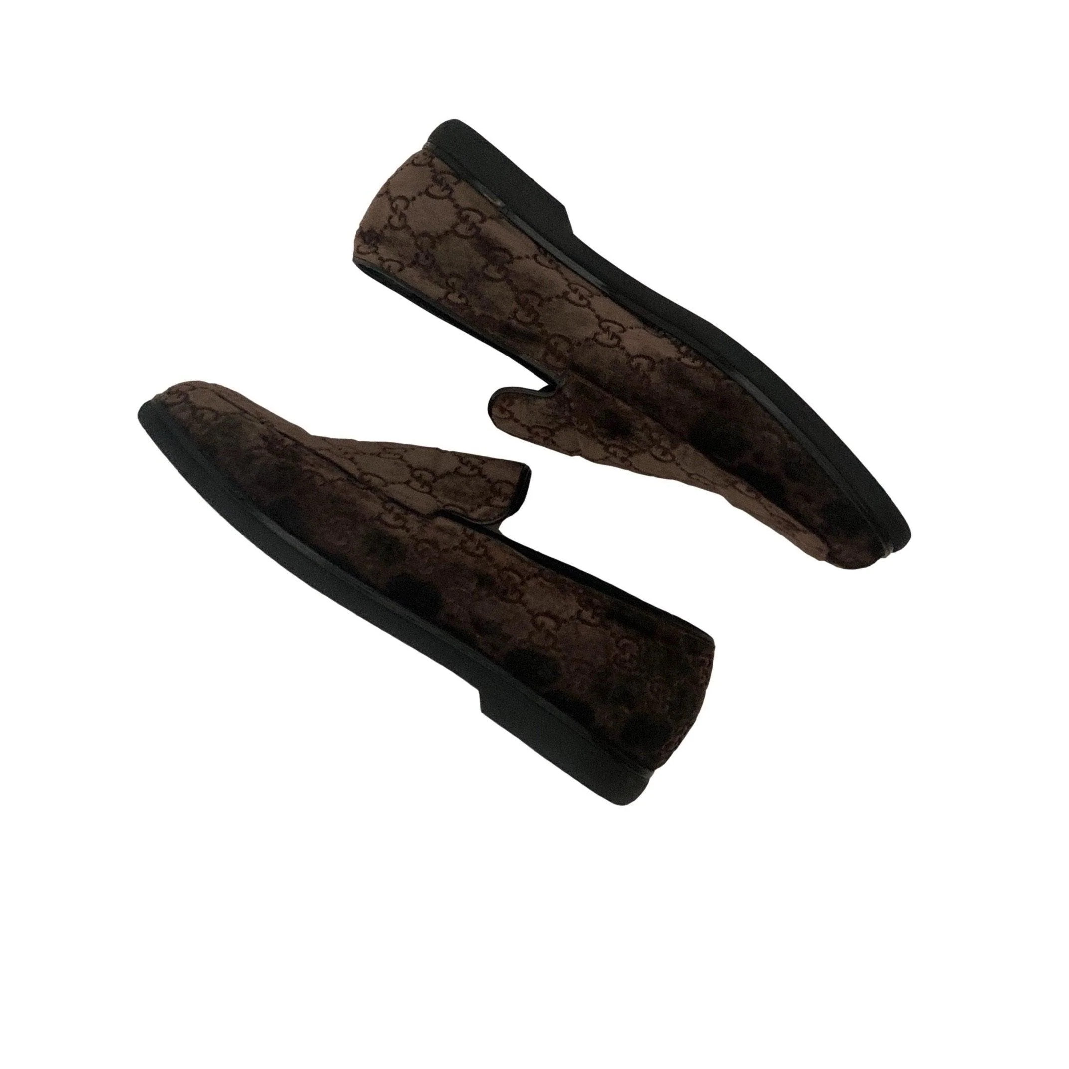 Gucci Brown Monogram Velvet Loafers - Image 2