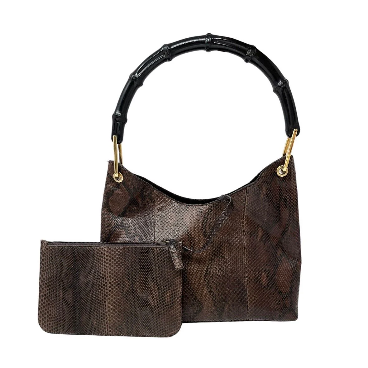 Gucci Brown Snakeskin Bamboo Shoulder Bag - Image 2
