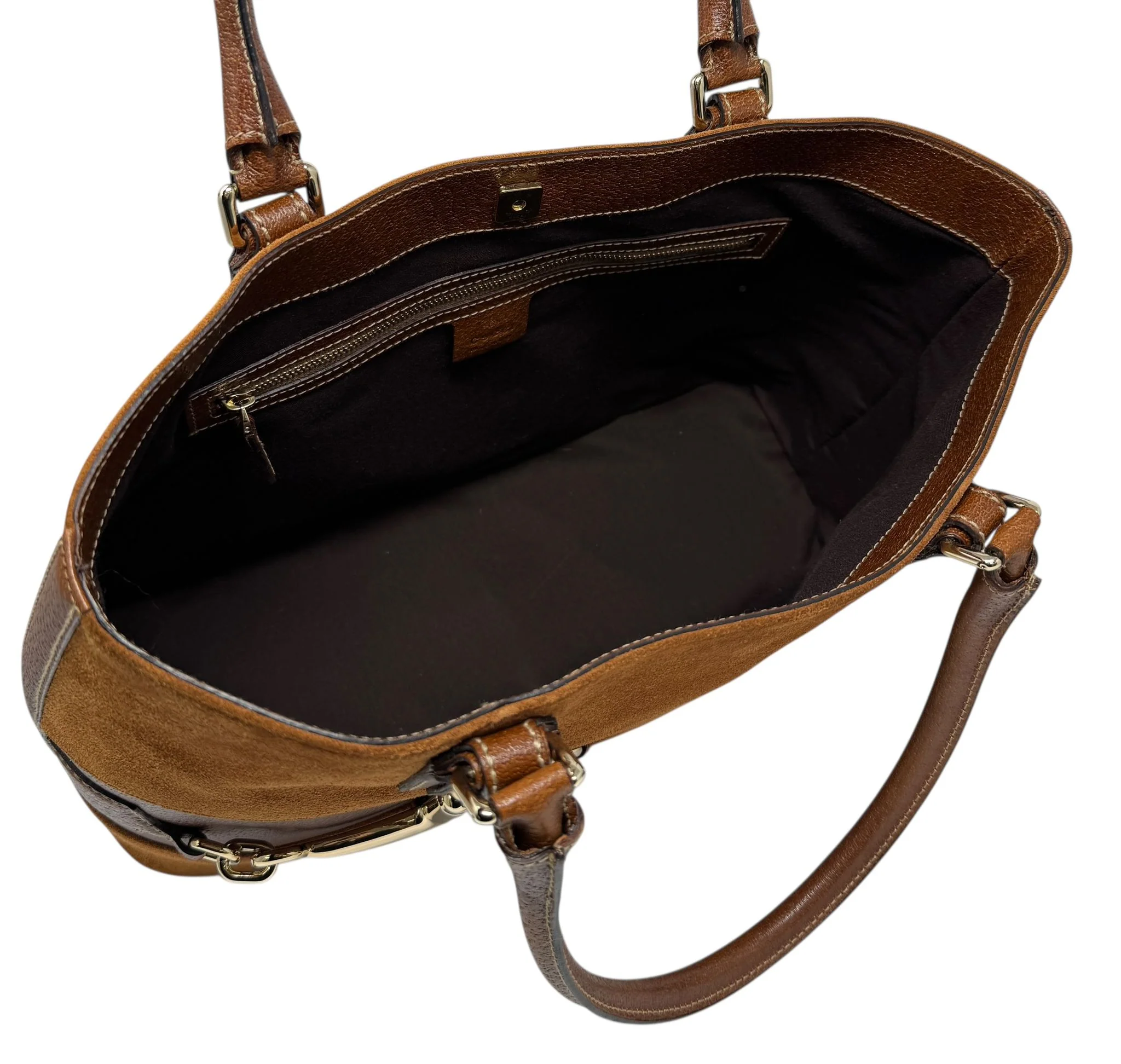 Gucci Brown Suede Horse bit Tote - Image 3