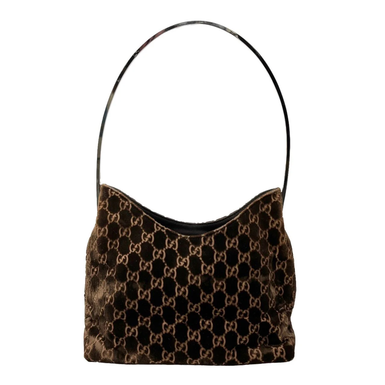 Gucci Brown Velvet Logo Shoulder Bag - Image 2