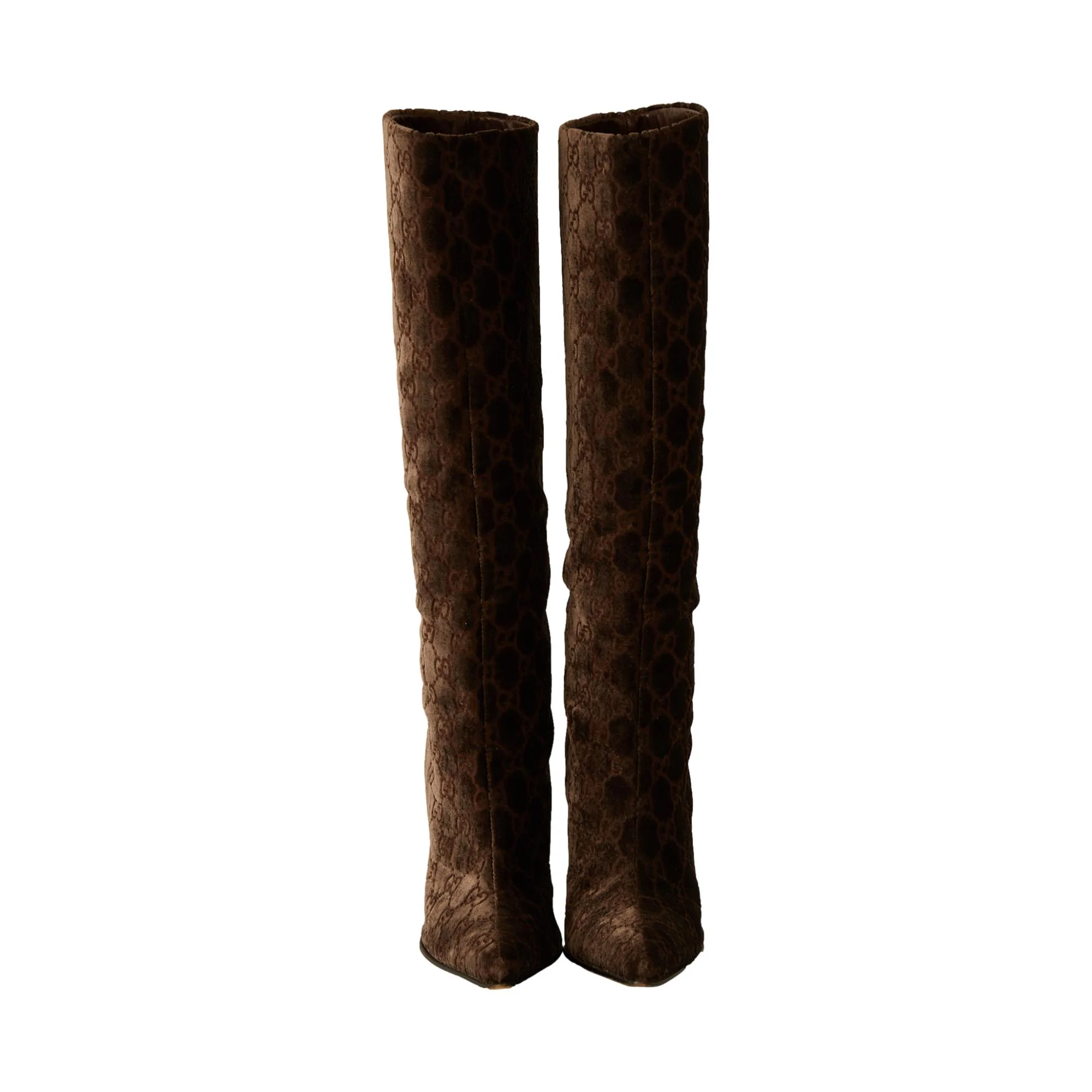 Gucci Brown Velvet Logo Heel Boots - Image 2