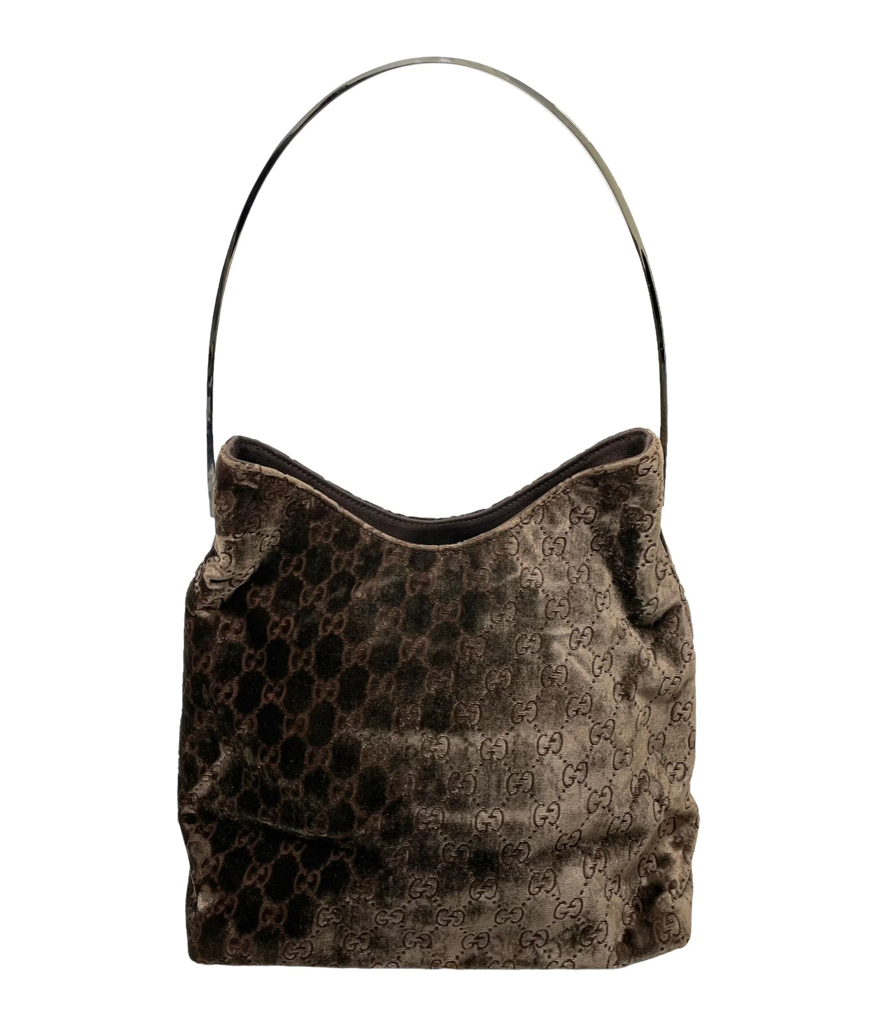Gucci Brown Velvet Logo Shoulder Bag - Image 2