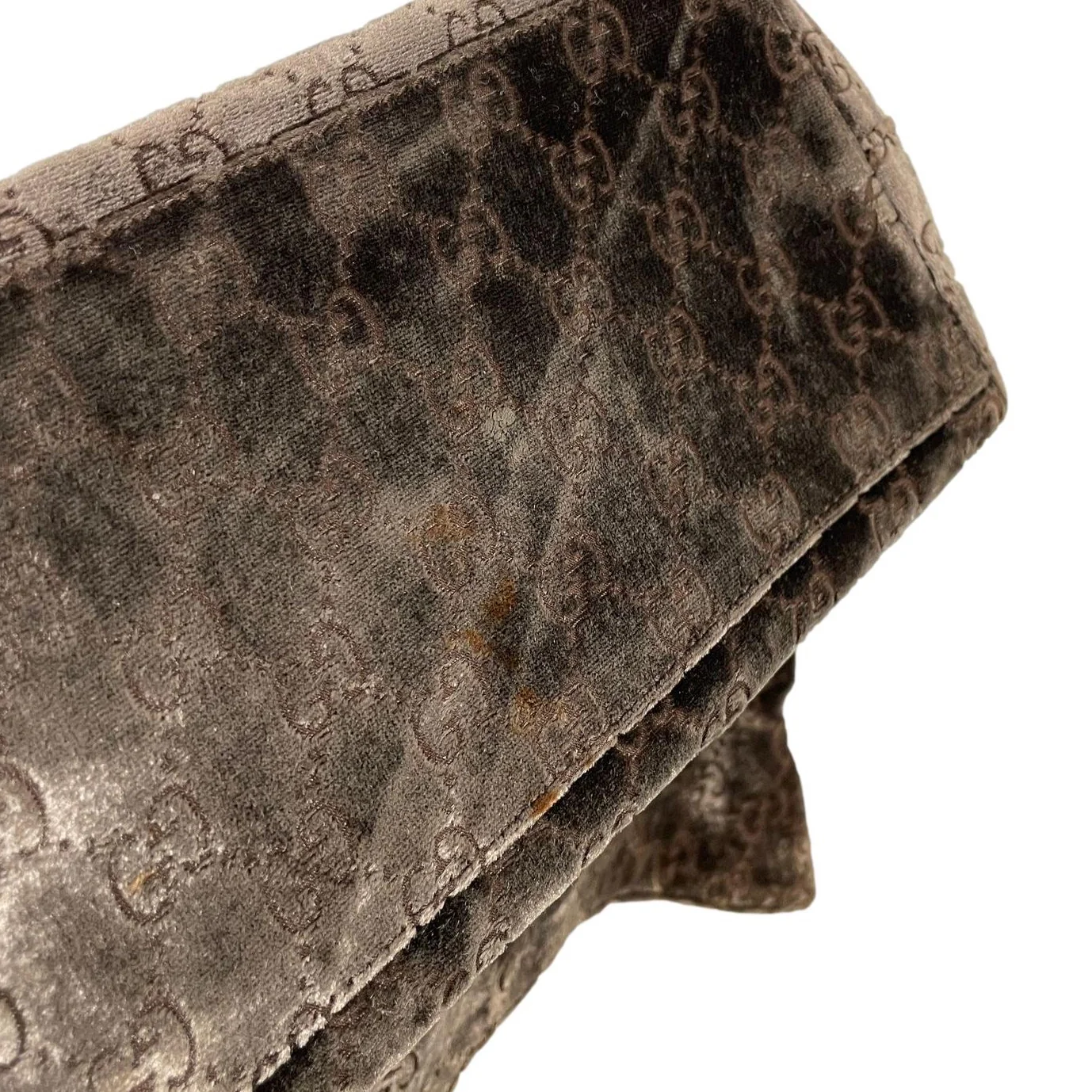Gucci Brown Velvet Logo Shoulder Bag - Image 3
