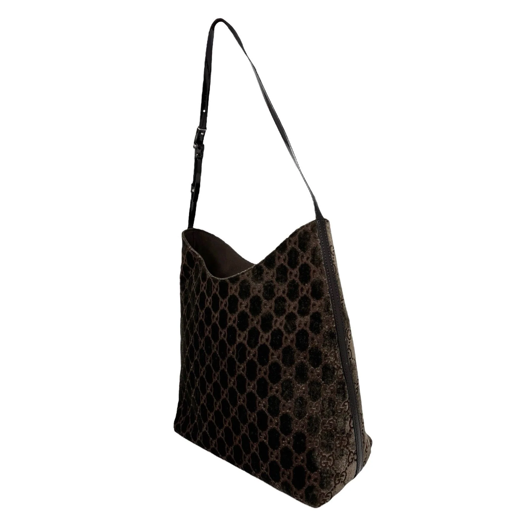 Gucci Brown Velvet Logo Shoulder Bag - Image 3