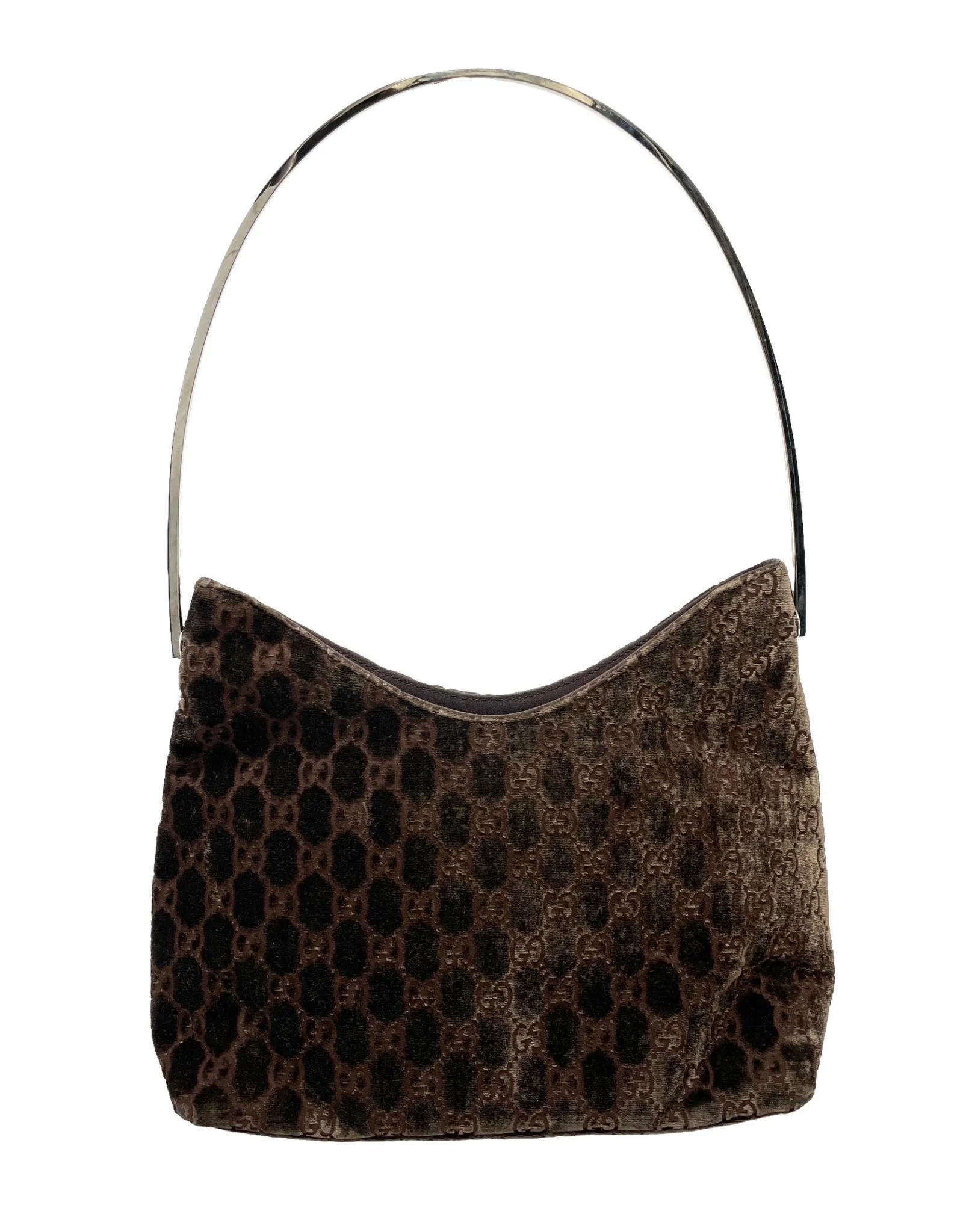 Gucci Brown Velvet Logo Shoulder Bag - Image 2