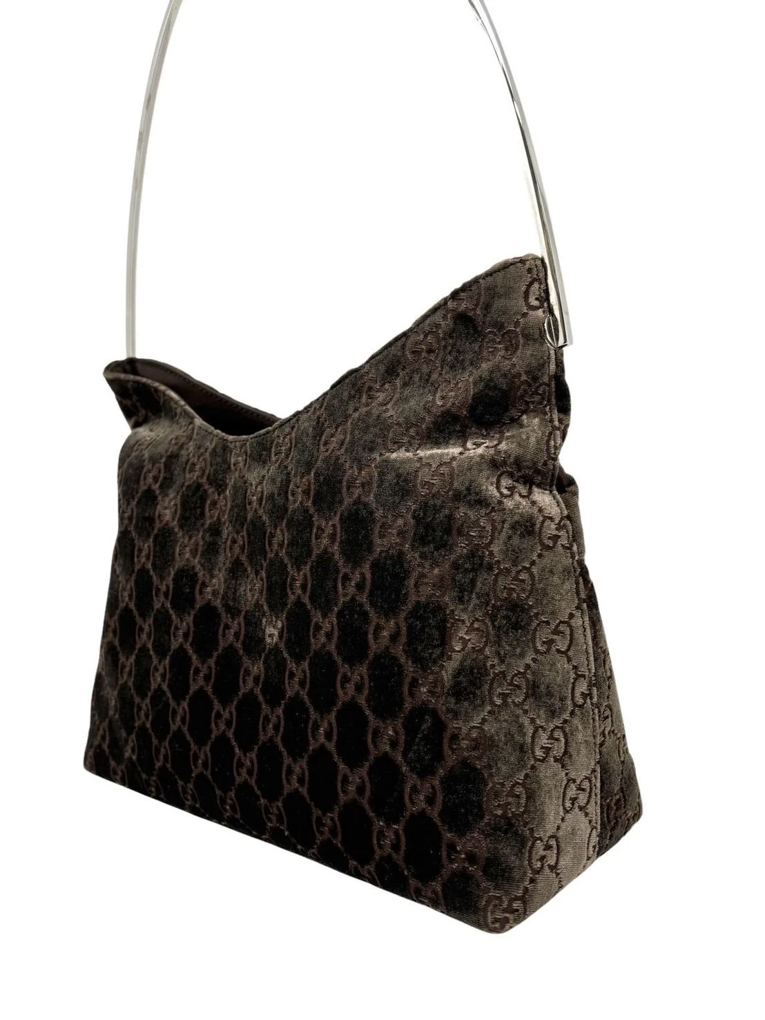 Gucci Brown Velvet Logo Shoulder Bag - Image 3
