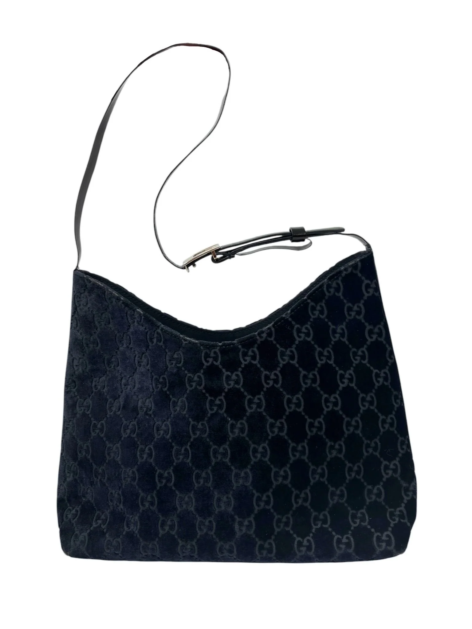 Gucci Dark Navy Velvet Logo Shoulder Bag - Image 3