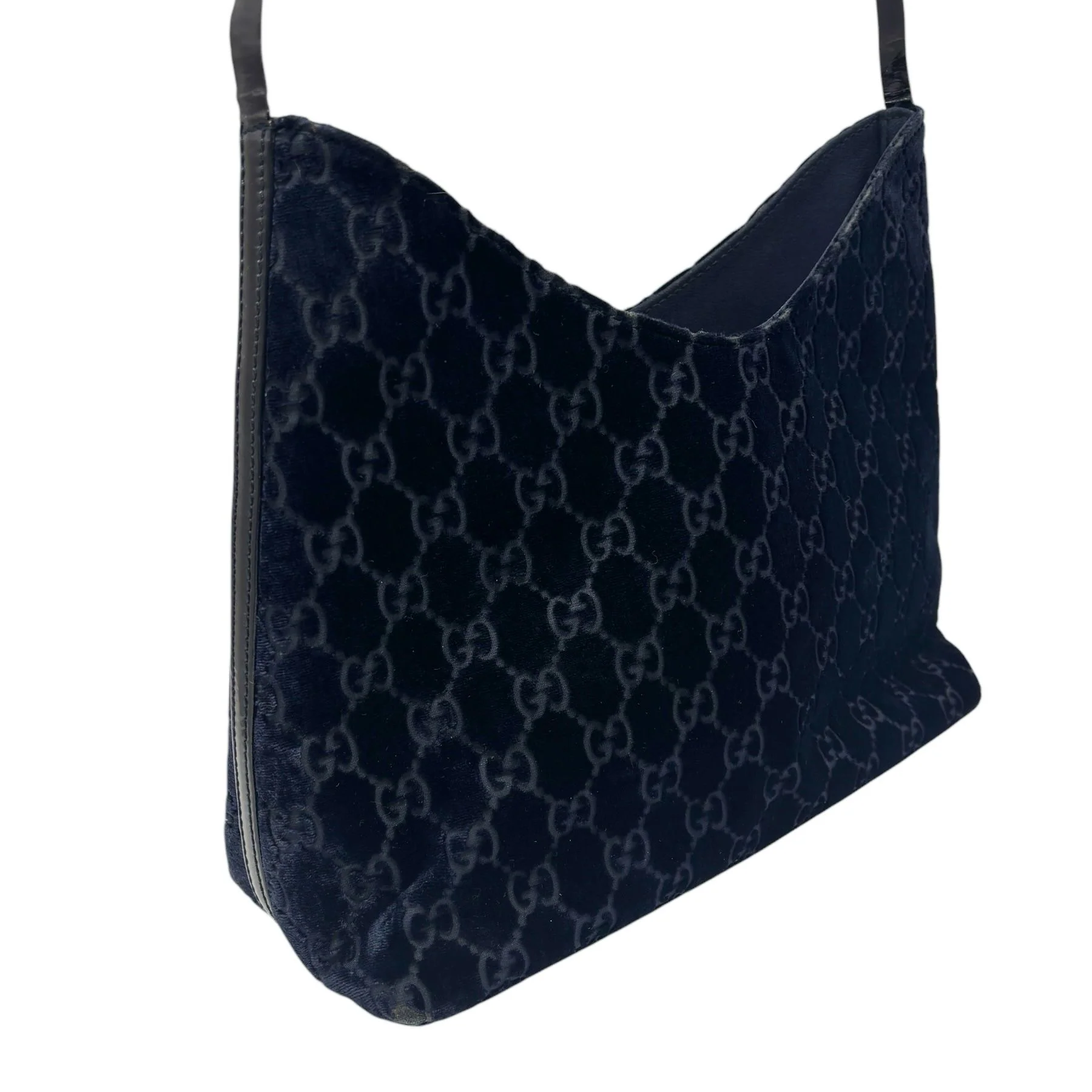 Gucci Dark Navy Velvet Logo Shoulder Bag - Image 4
