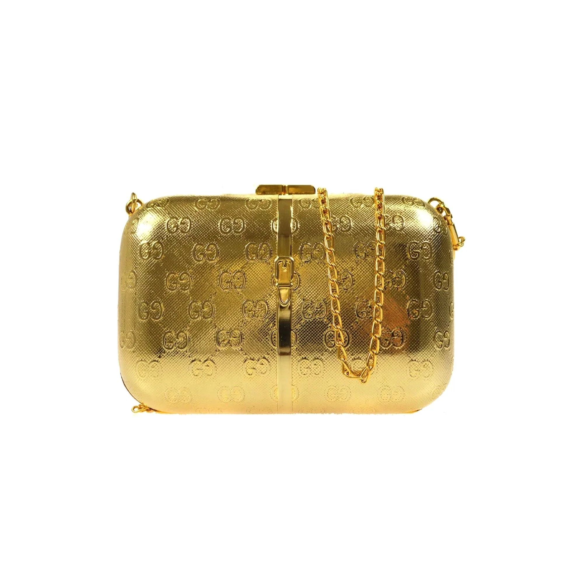 Gucci Gold Monogram Metal Chain Bag