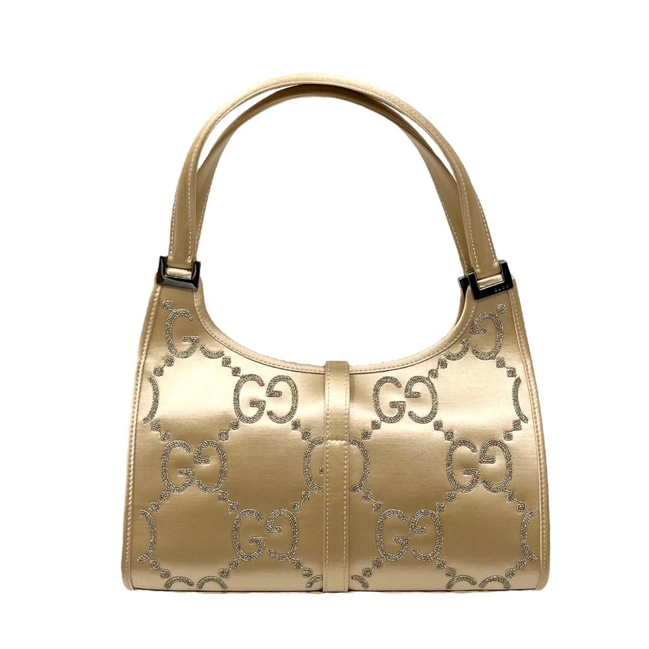 Gucci Gold Satin Logo Jackie Bag - Image 2