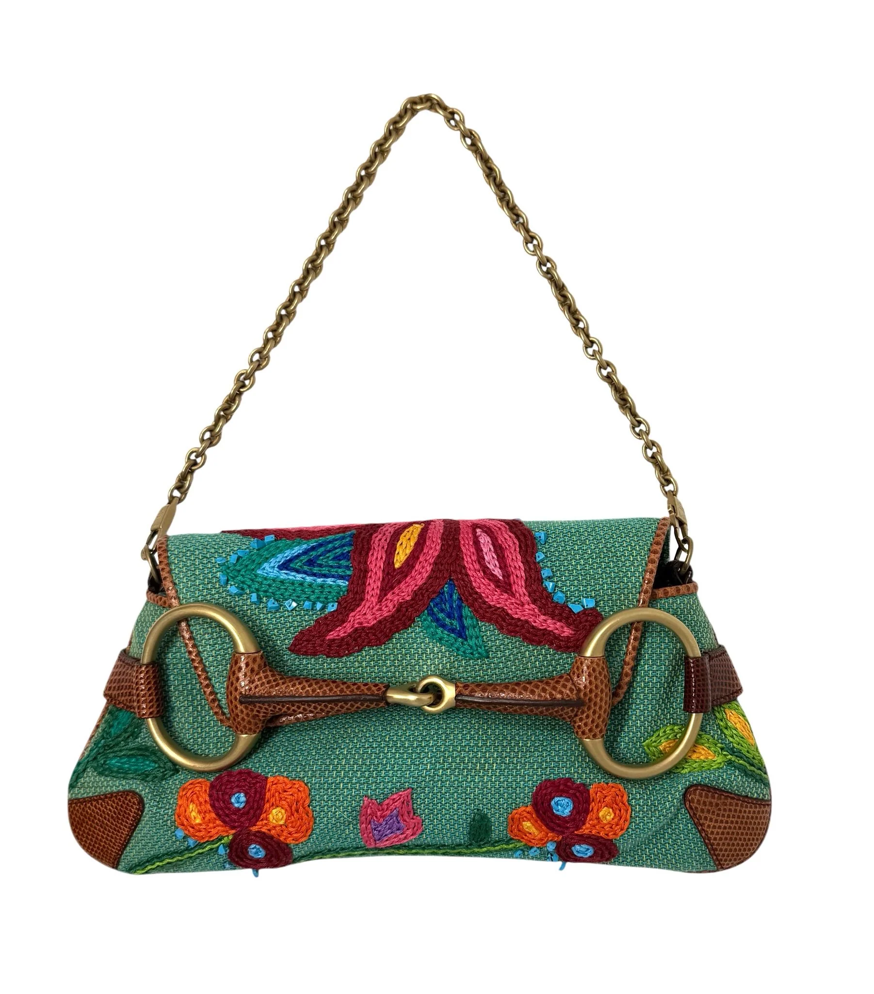 Gucci Floral Embroidered Horsebit Bag