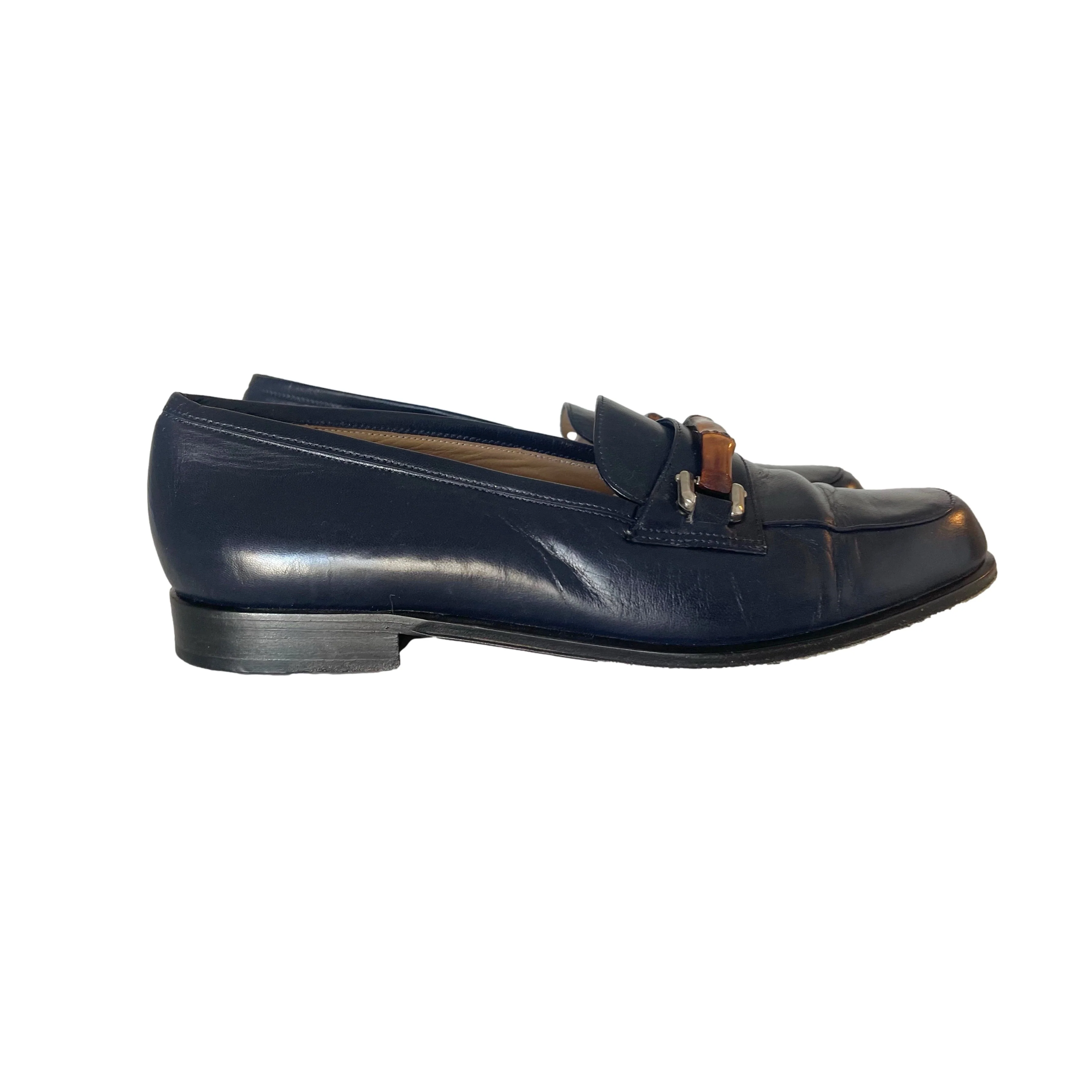 Gucci Navy Bamboo Loafers - Image 2